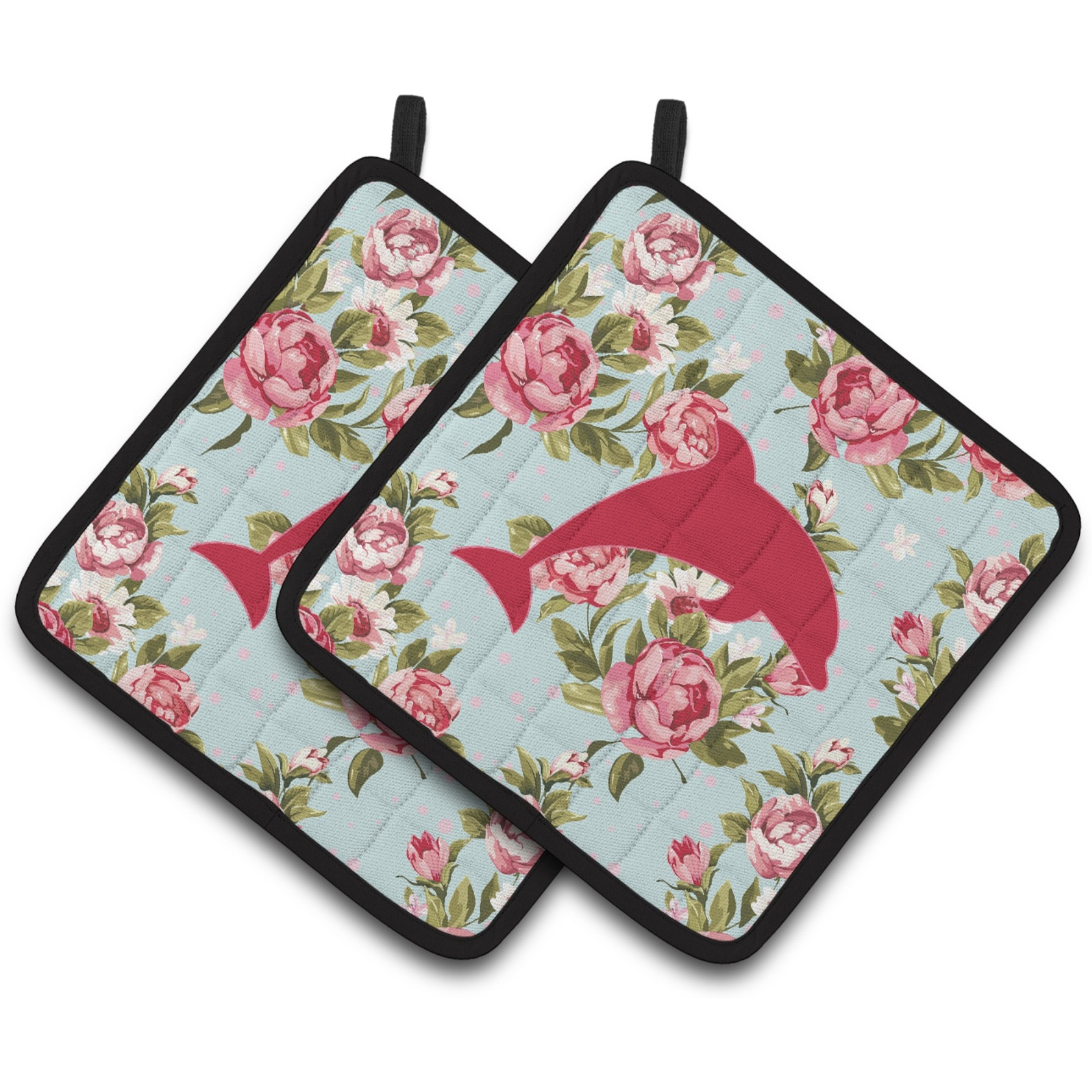 &quotCaroline's Treasures Dolphin Shabby Chic Blue Roses Pair of Pot Holders BB1025-RS-BU-PTHD, 7.5HX7.5W, Multicolor"