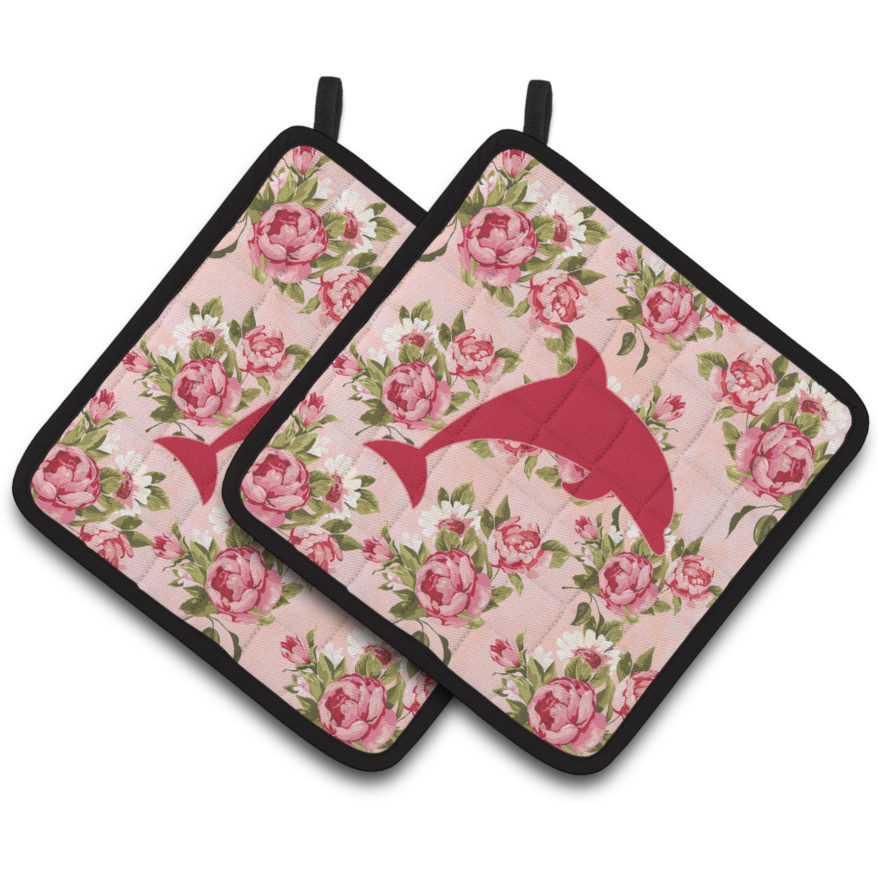 &quotCaroline's Treasures Dolphin Shabby Chic Pink Roses Pair of Pot Holders BB1025-RS-PK-PTHD, 7.5HX7.5W, Multicolor"