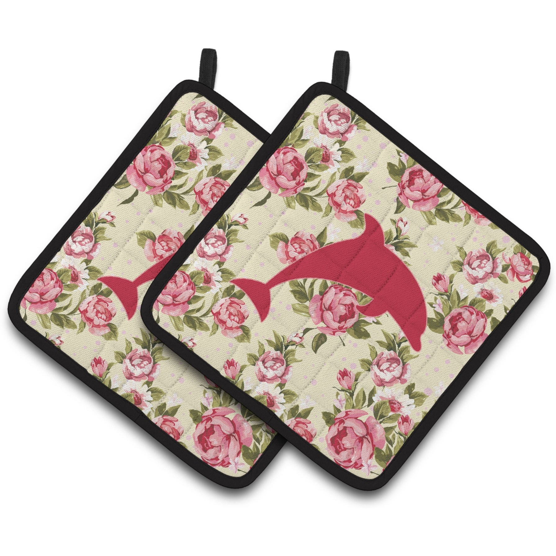 &quotCaroline's Treasures Dolphin Shabby Chic Yellow Roses Pair of Pot Holders BB1025-RS-YW-PTHD, 7.5HX7.5W, Multicolor"
