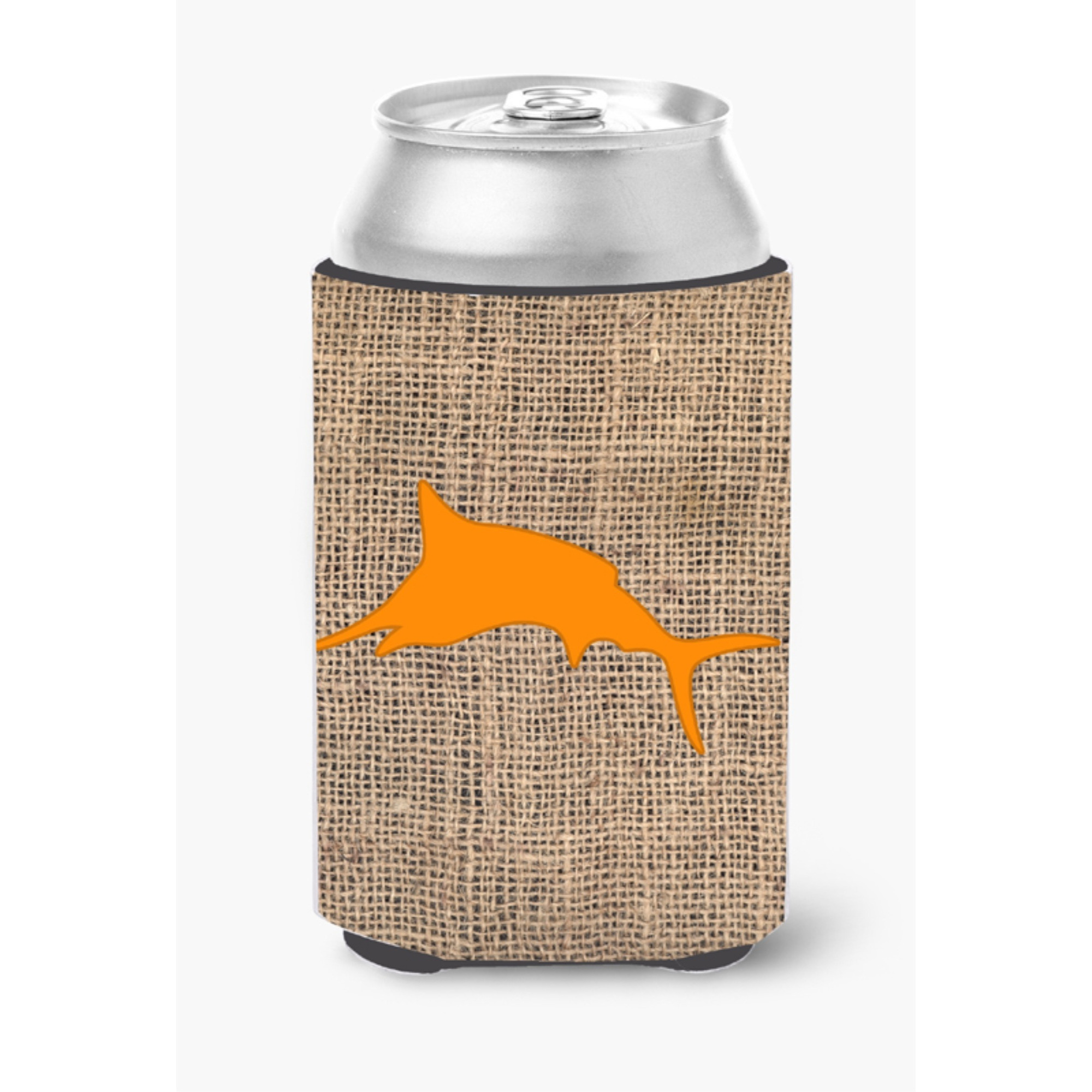 Fish - Marlin Burlap and Orange Can or Bottle Beverage Insulator Hugger BB1026