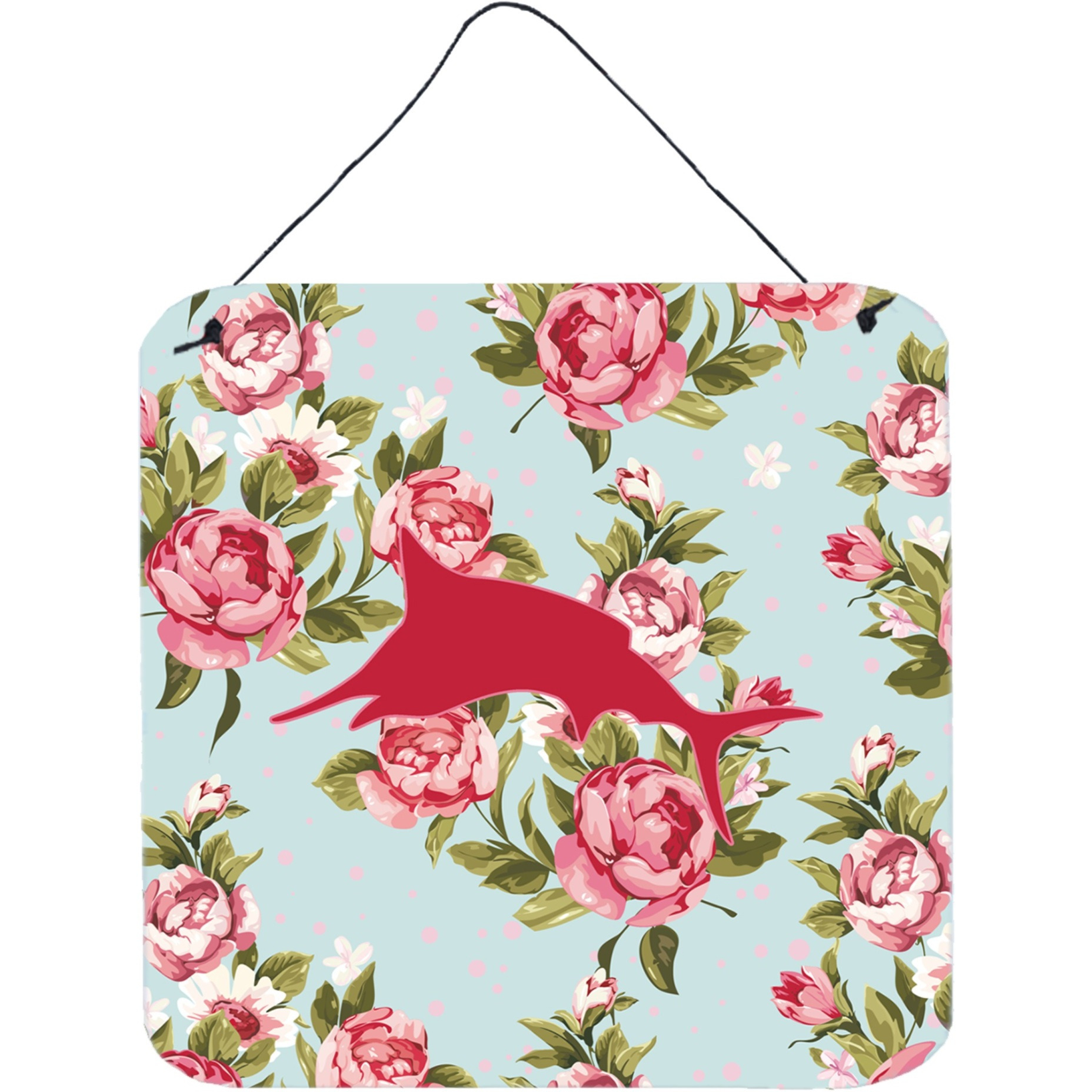 &quotCaroline's Treasures Fish-Marlin Shabby Chic Blue Roses Wall or Door Hanging Prints, 6 x 6"", Multicolor"
