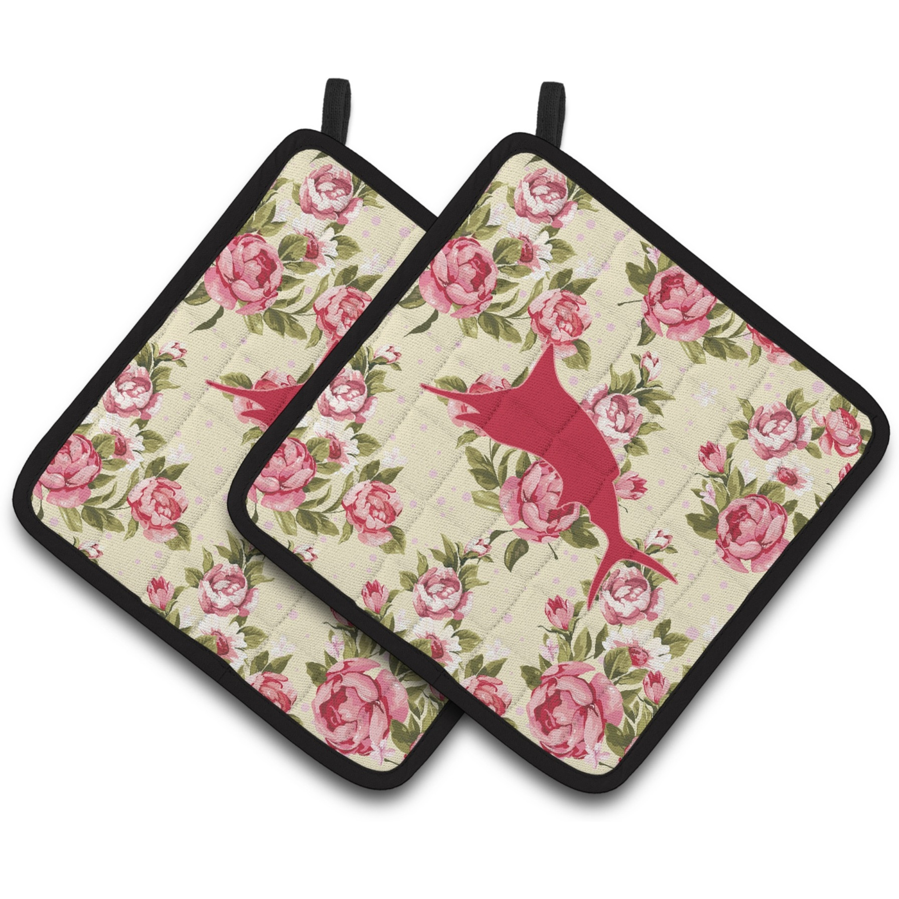 &quotCaroline's Treasures Fish - Marlin Shabby Chic Yellow Roses Pair of Pot Holders BB1026-RS-YW-PTHD, 7.5HX7.5W, Multicolor"