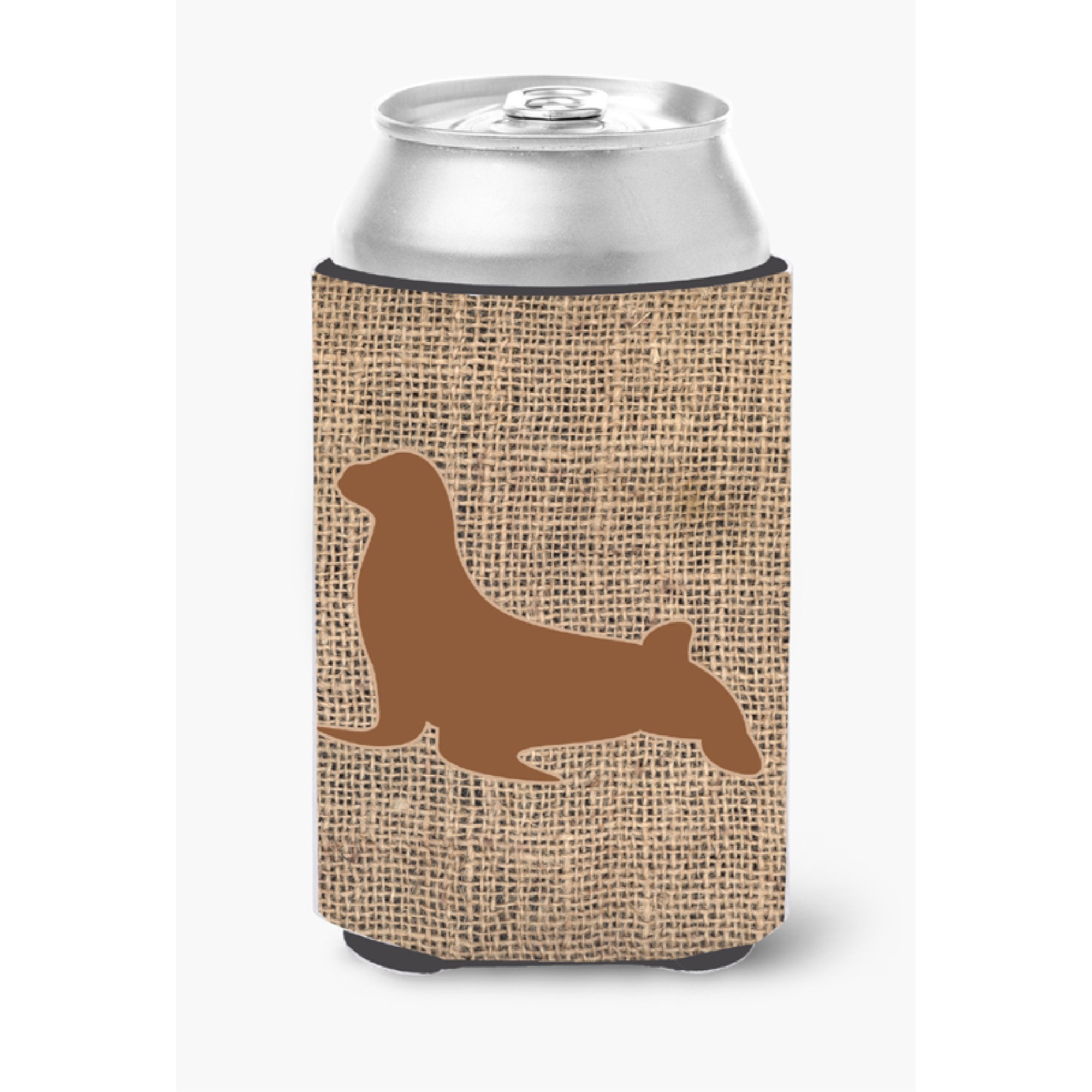 Seal Burlap and Brown Can or Bottle Beverage Insulator Hugger