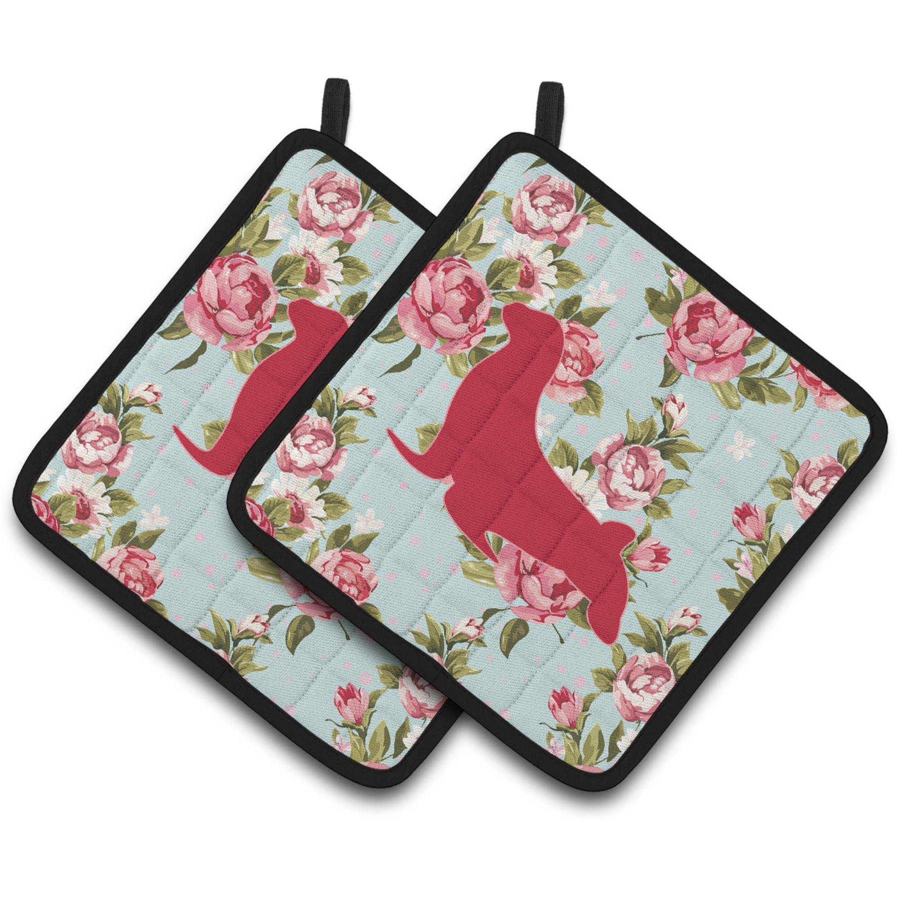 &quotCaroline's Treasures Seal Shabby Chic Blue Roses Pair of Pot Holders BB1027-RS-BU-PTHD, 7.5HX7.5W, Multicolor"