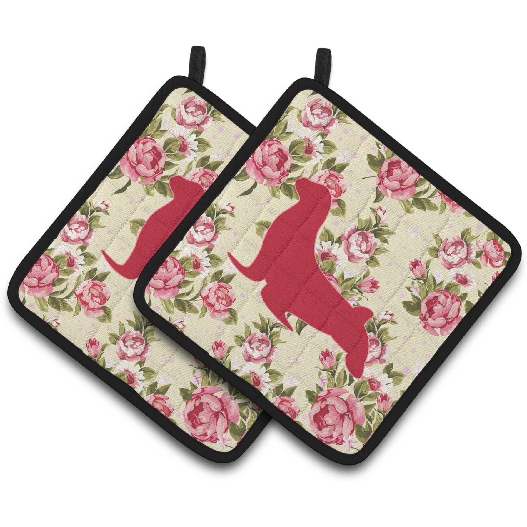 &quotCaroline's Treasures Seal Shabby Chic Yellow Roses Pair of Pot Holders BB1027-RS-YW-PTHD, 7.5HX7.5W, Multicolor"