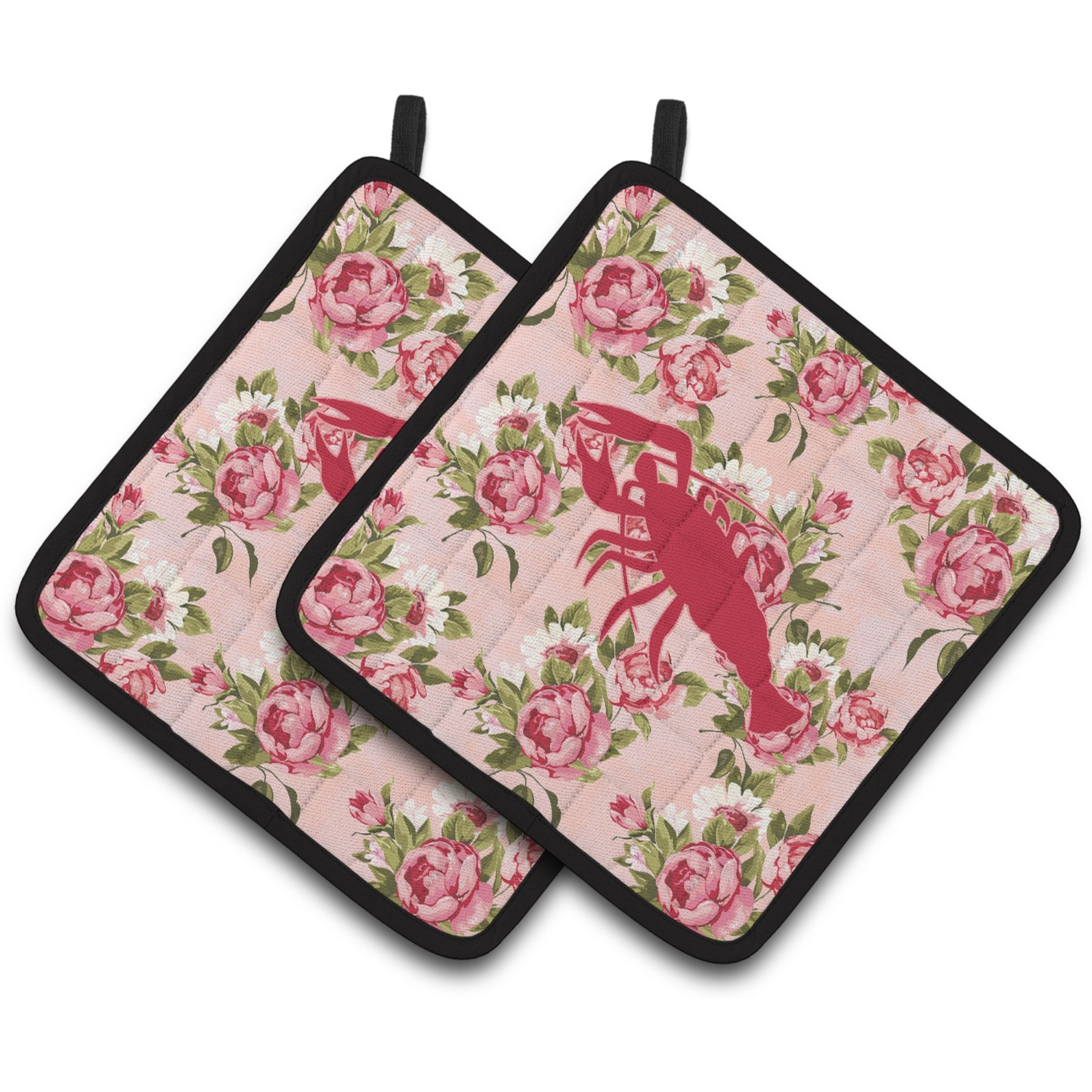 &quotCaroline's Treasures Lobster Shabby Chic Pink Roses Pair of Pot Holders BB1028-RS-PK-PTHD, 7.5HX7.5W, Multicolor"