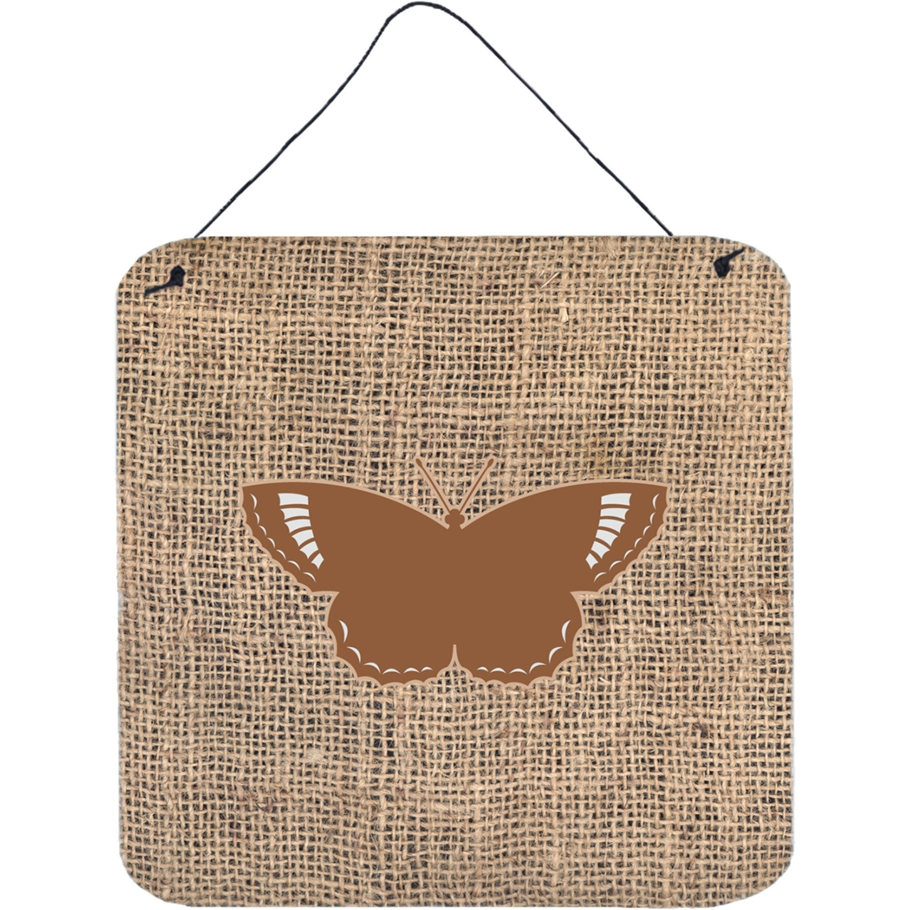 &quotCaroline's Treasures BB1029-BL-BN-DS66 Butterfly Burlap and Brown Aluminum Metal Wall or Door Hanging Prints, 6 x 6"", Multicolor"