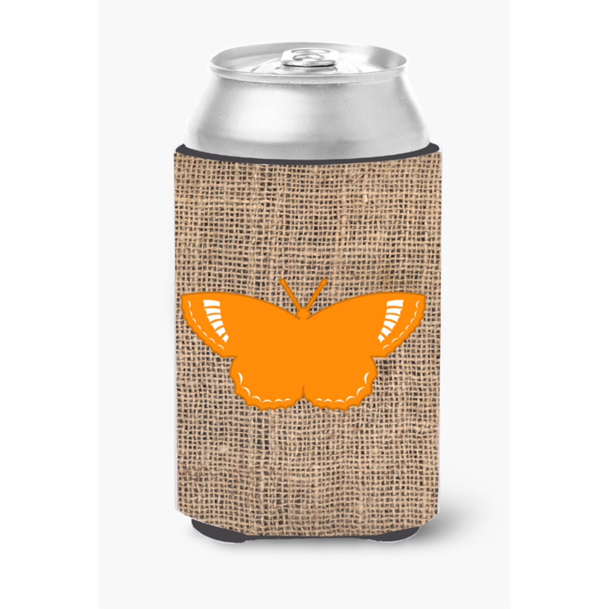 Butterfly Burlap and Orange Can or Bottle Beverage Insulator Hugger BB1029