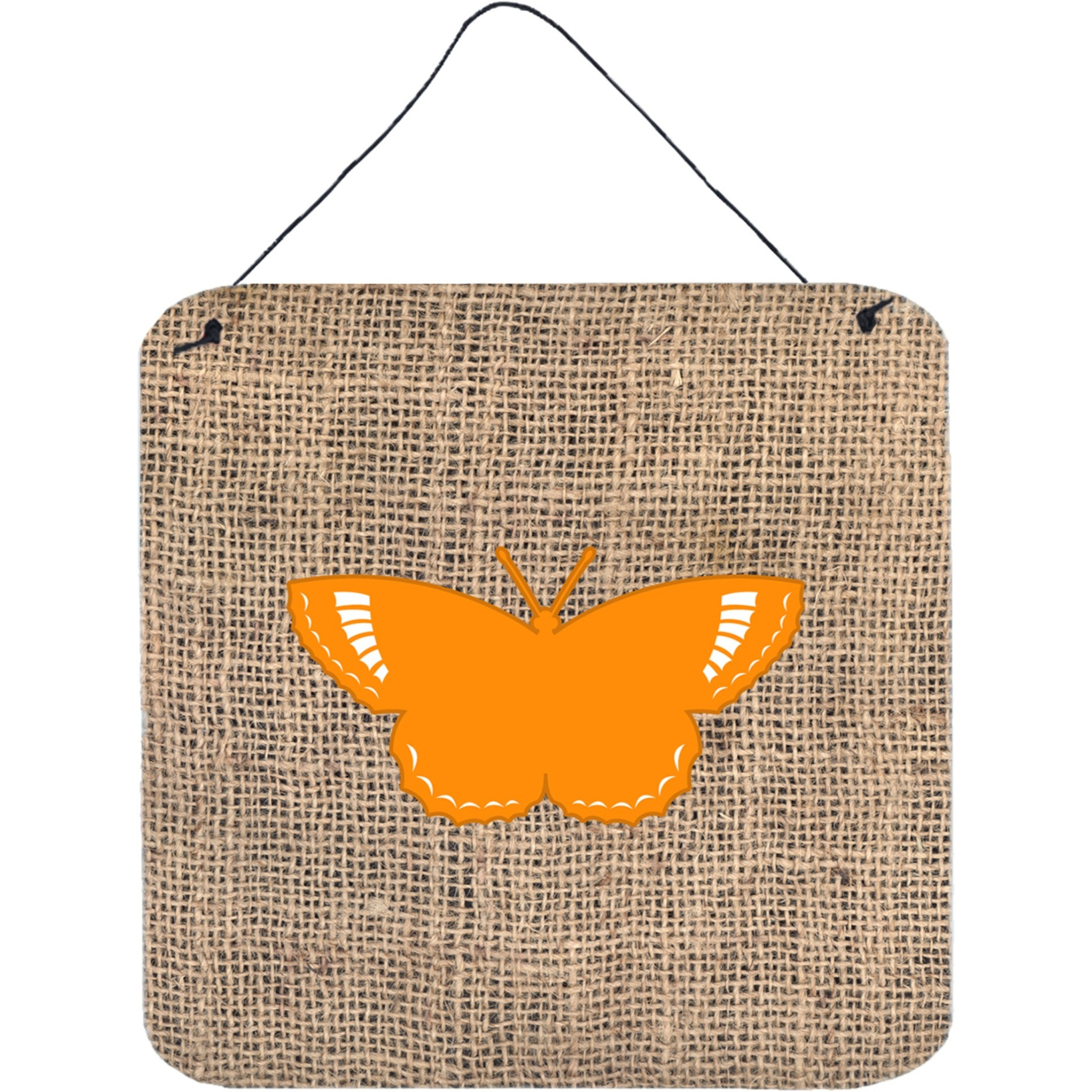 &quotCaroline's Treasures BB1029-BL-OR-DS66 Butterfly Burlap and Orange Aluminum Metal Wall or Door Hanging Prints, 6 x 6"", Multicolor"