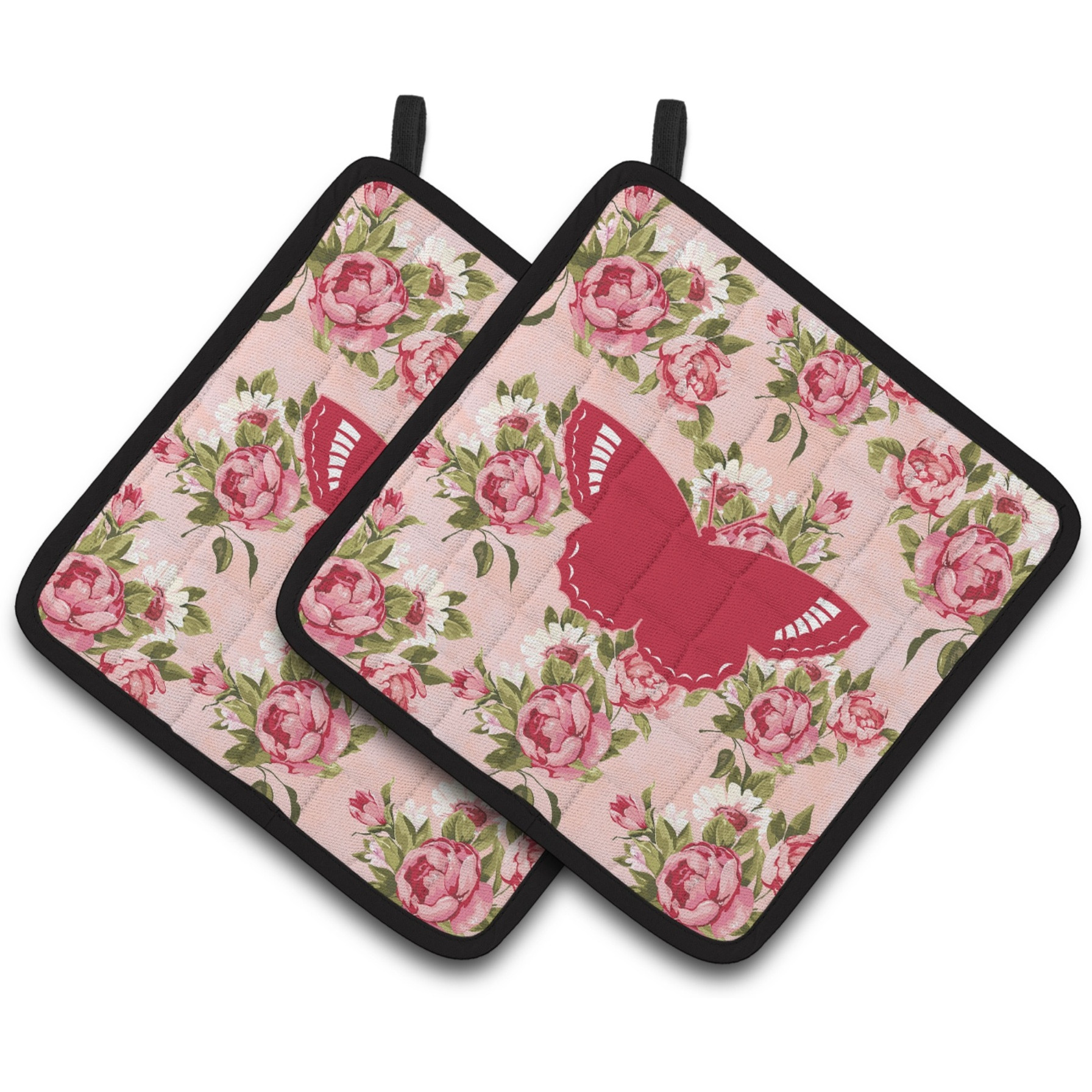 &quotCaroline's Treasures Butterfly Shabby Chic Pink Roses Pair of Pot Holders BB1029-RS-PK-PTHD, 7.5HX7.5W, Multicolor"