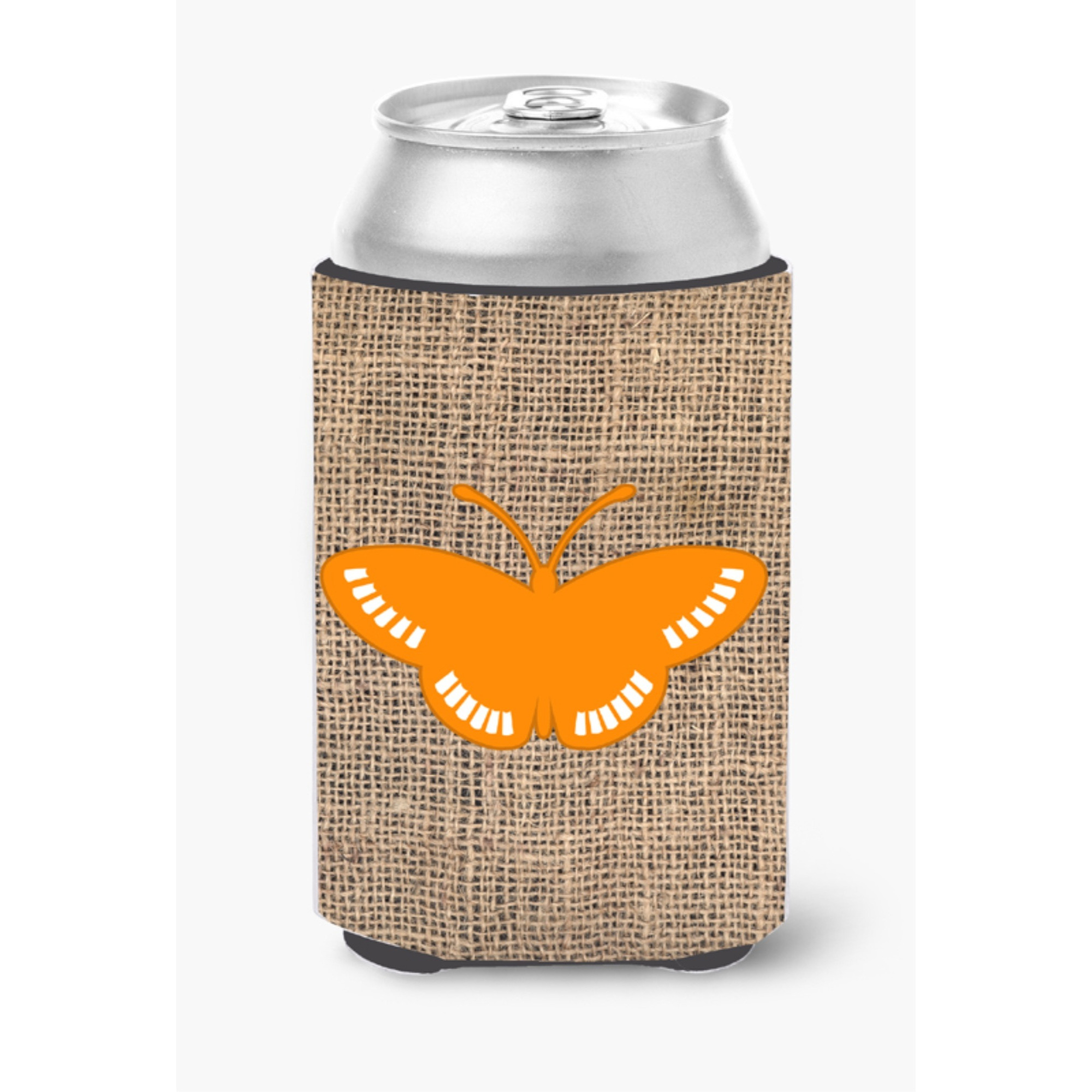 Butterfly Burlap and Orange Can or Bottle Beverage Insulator Hugger BB1031