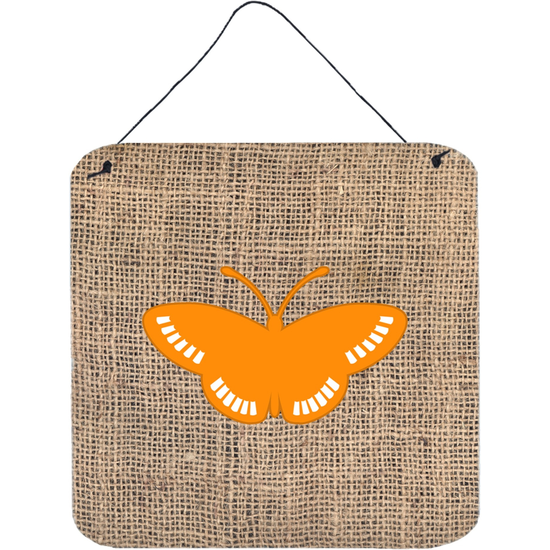 &quotCaroline's Treasures BB1031-BL-OR-DS66 Butterfly Burlap and Orange Aluminum Metal Wall or Door Hanging Prints, 6 x 6"", Multicolor"