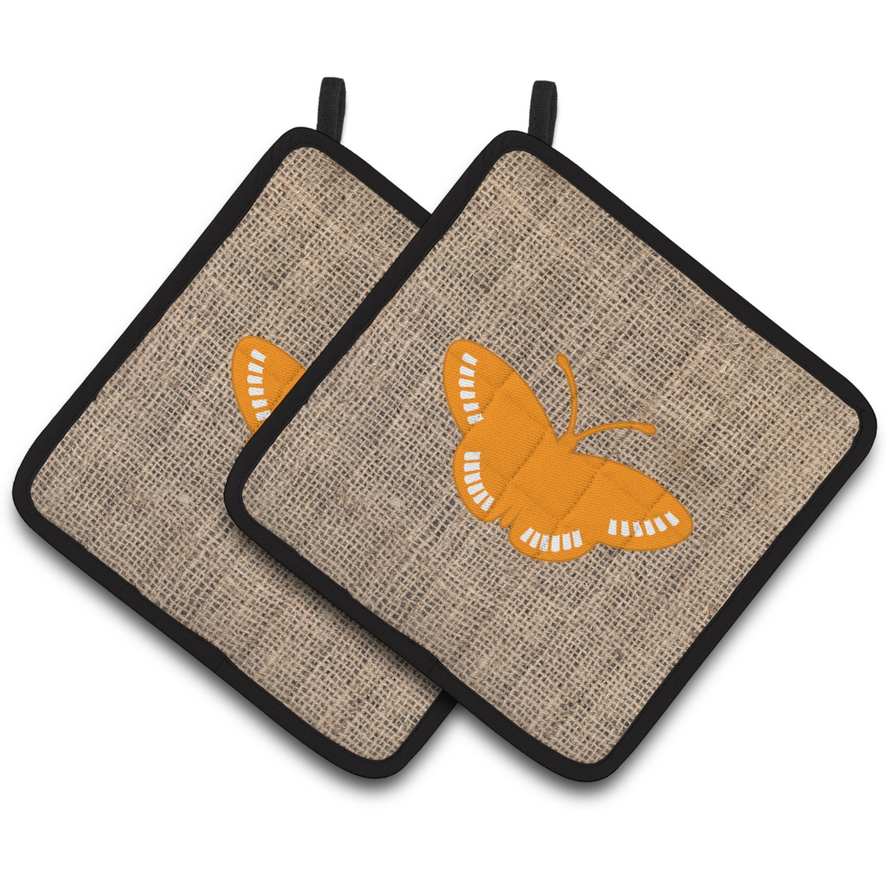 &quotCaroline's Treasures Butterfly Faux Burlap & Orange Pair of Pot Holders BB1031-BL-OR-PTHD, 7.5HX7.5W, Multicolor"