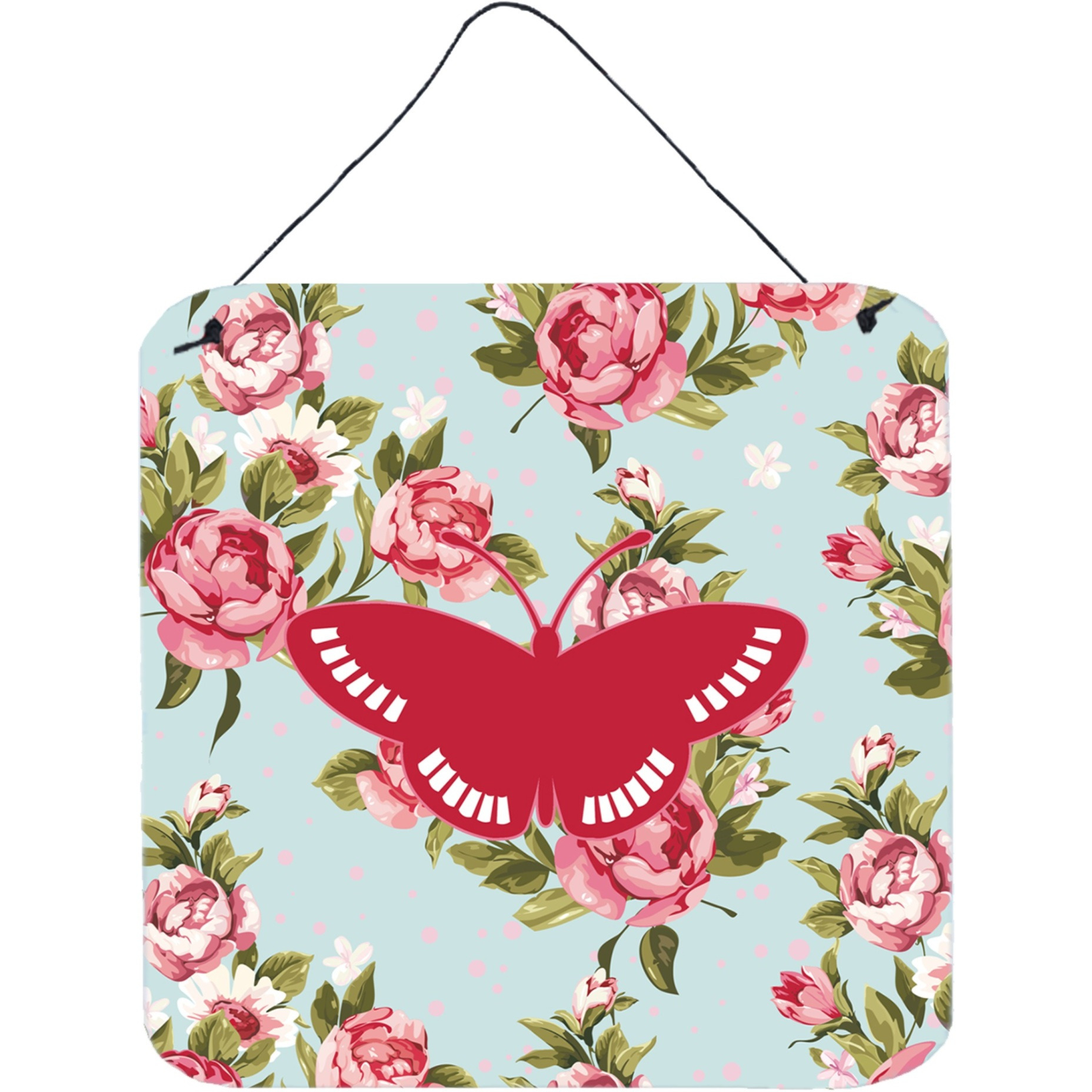 &quotCaroline's Treasures BB1031-RS-BU-DS66 Butterfly Shabby Chic Blue Roses Wall or Door Hanging Prints, 6 x 6"", Multicolor"