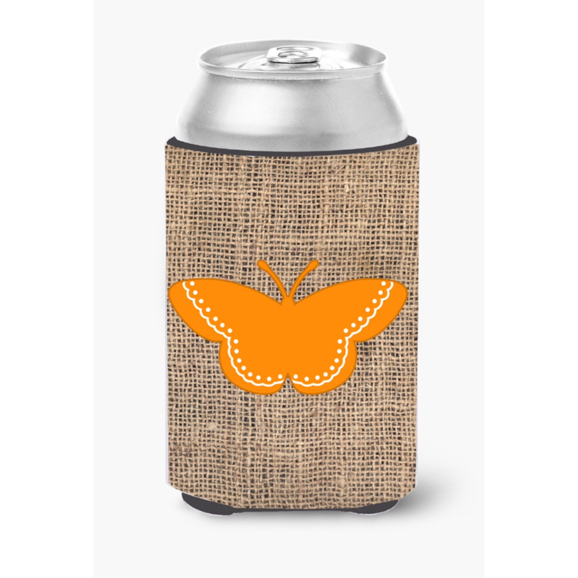Butterfly Burlap and Orange Can or Bottle Beverage Insulator Hugger BB1032