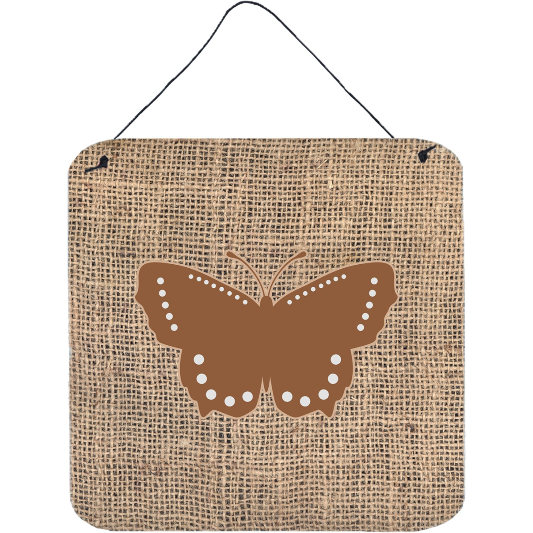 &quotCaroline's Treasures BB1033-BL-BN-DS66 Butterfly Burlap and Brown Aluminum Metal Wall or Door Hanging Prints, 6 x 6"", Multicolor"