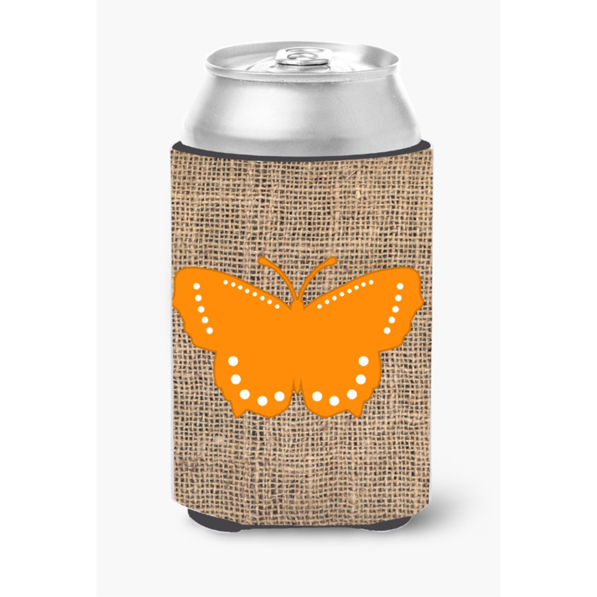 Butterfly Burlap and Orange Can or Bottle Beverage Insulator Hugger BB1033