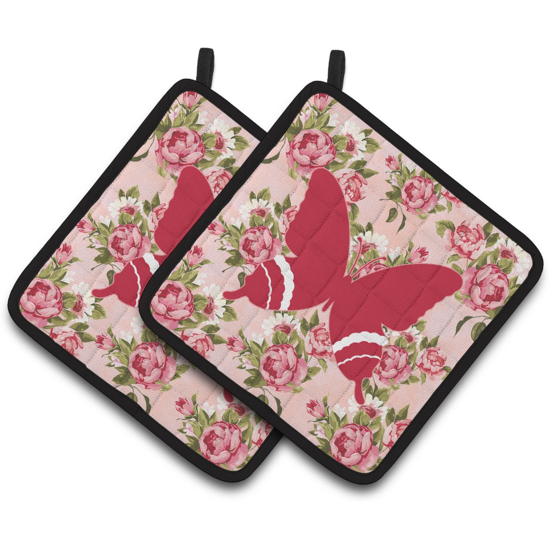 &quotCaroline's Treasures Butterfly Shabby Chic Pink Roses Pair of Pot Holders BB1034-RS-PK-PTHD, 7.5HX7.5W, Multicolor"