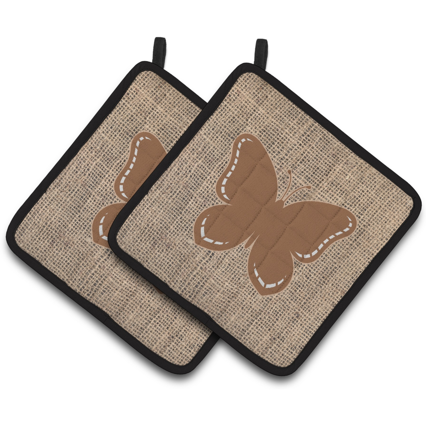 &quotCaroline's Treasures Butterfly Faux Burlap & Brown Pair of Pot Holders BB1035-BL-BN-PTHD, 7.5HX7.5W, Multicolor"