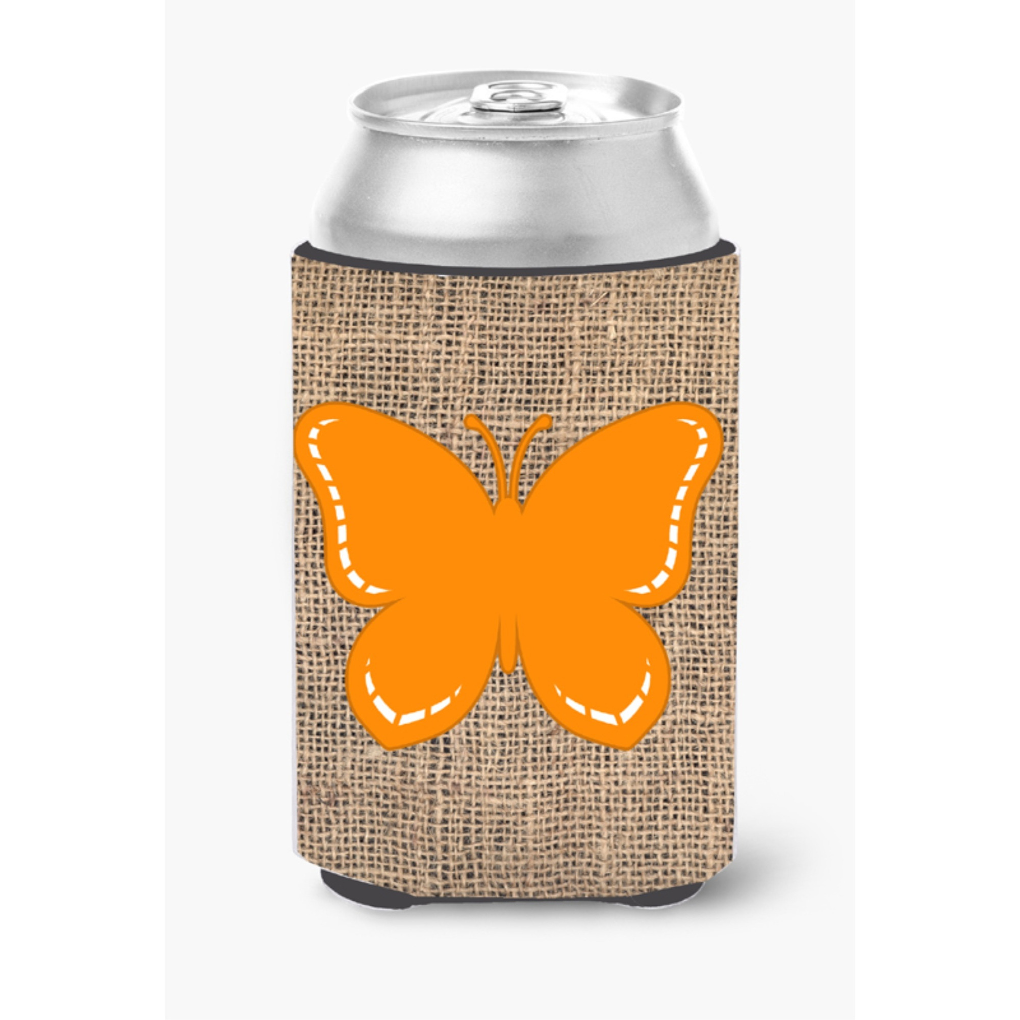 Butterfly Burlap and Orange Can or Bottle Beverage Insulator Hugger BB1035