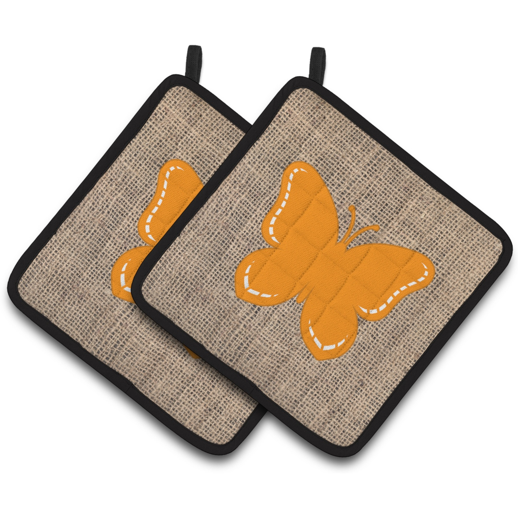 &quotCaroline's Treasures Butterfly Faux Burlap & Orange Pair of Pot Holders BB1035-BL-OR-PTHD, 7.5HX7.5W, Multicolor"