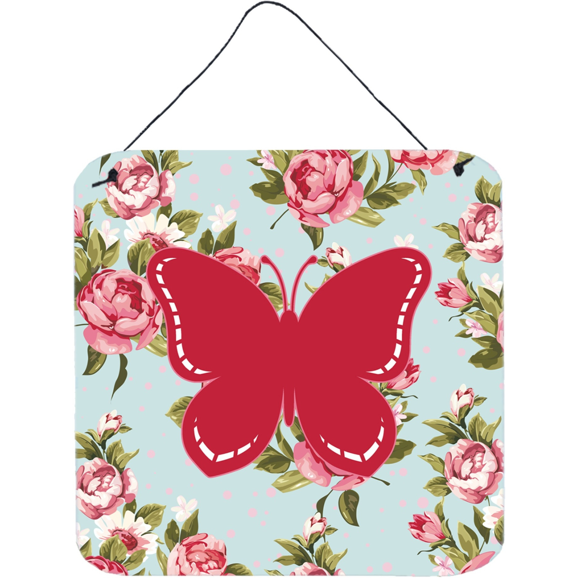 &quotCaroline's Treasures BB1035-RS-BU-DS66 Butterfly Shabby Chic Blue Roses Wall or Door Hanging Prints, 6 x 6"", Multicolor"