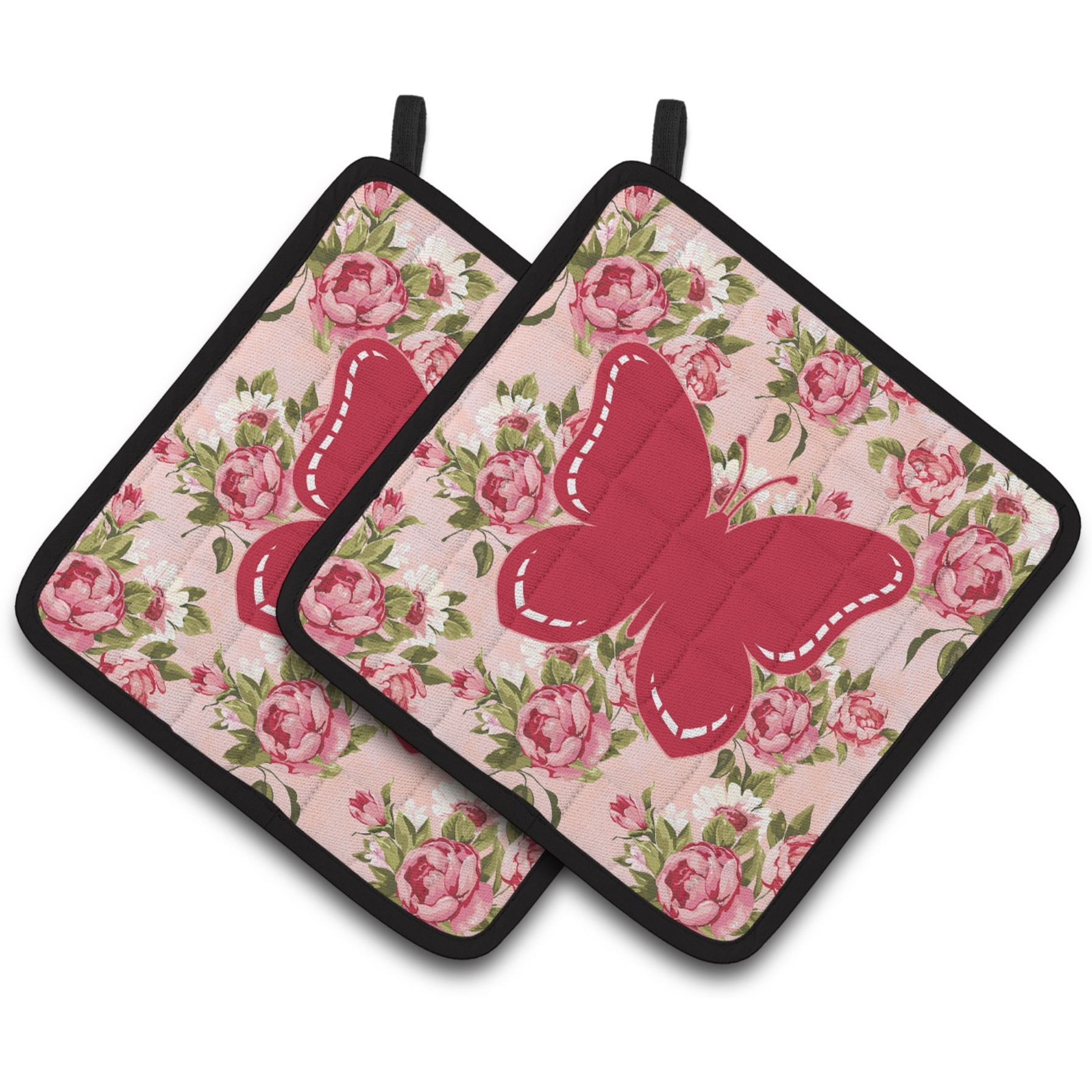 &quotCaroline's Treasures Butterfly Shabby Chic Pink Roses Pair of Pot Holders BB1035-RS-PK-PTHD, 7.5HX7.5W, Multicolor"