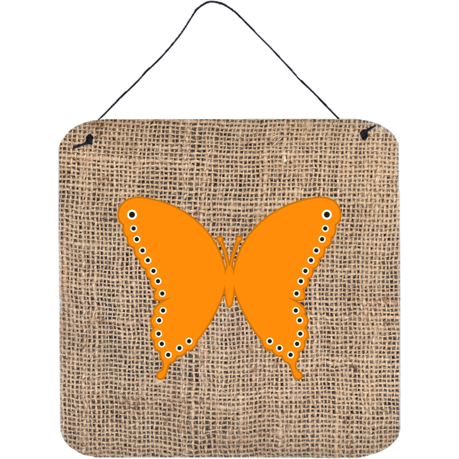 &quotCaroline's Treasures BB1036-BL-OR-DS66 Butterfly Burlap and Orange Aluminum Metal Wall or Door Hanging Prints, 6 x 6"", Multicolor"