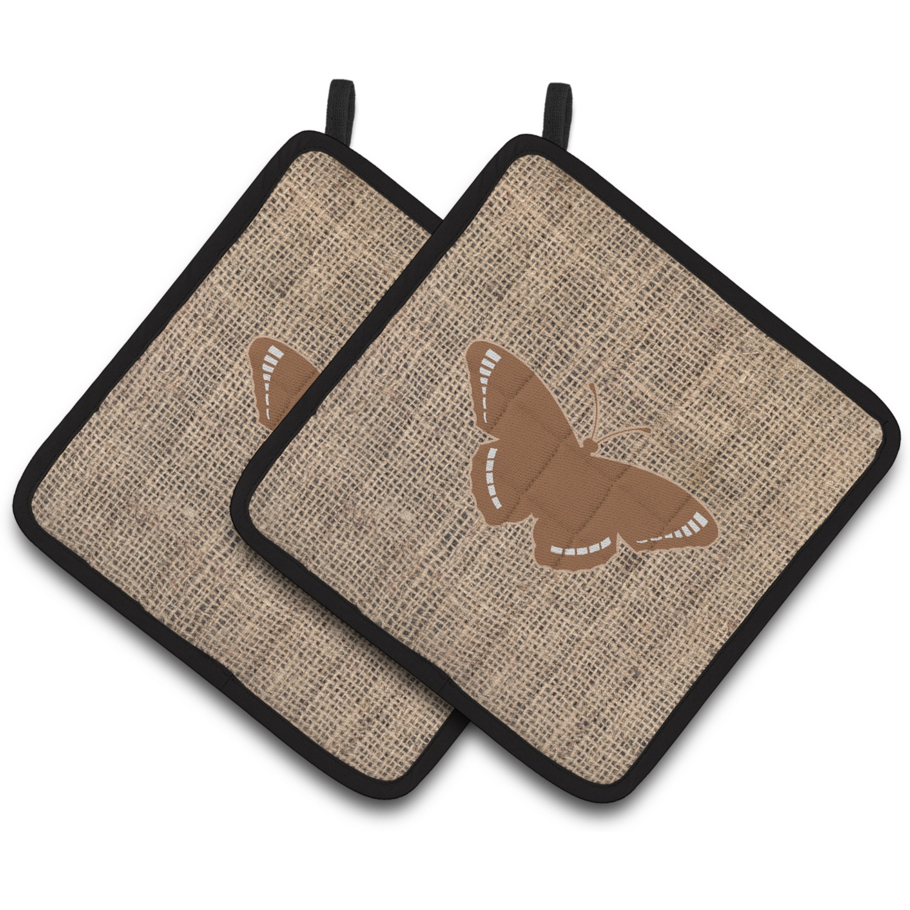 &quotCaroline's Treasures Butterfly Faux Burlap & Brown Pair of Pot Holders BB1038-BL-BN-PTHD, 7.5HX7.5W, Multicolor"