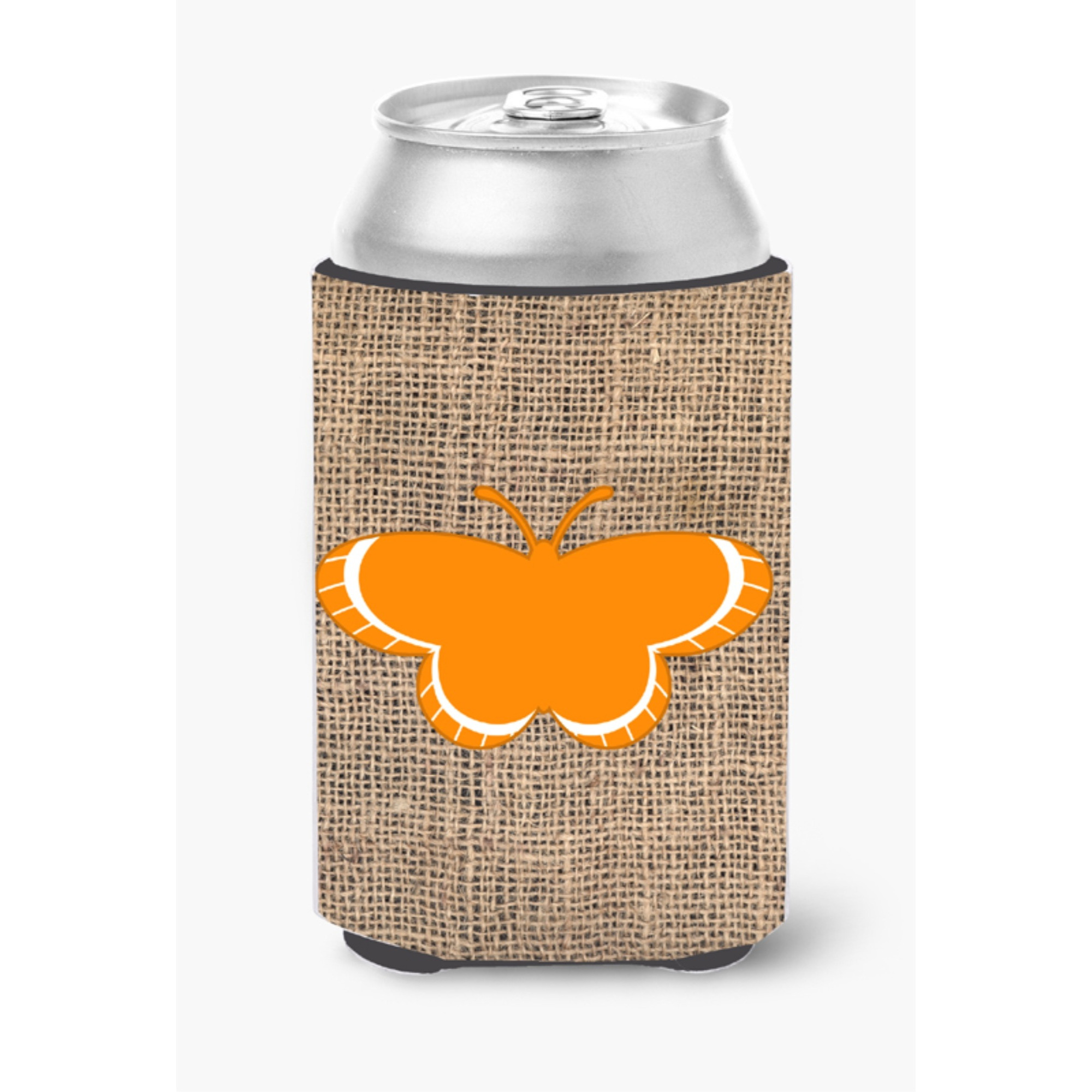 Butterfly Burlap and Orange Can or Bottle Beverage Insulator Hugger BB1039