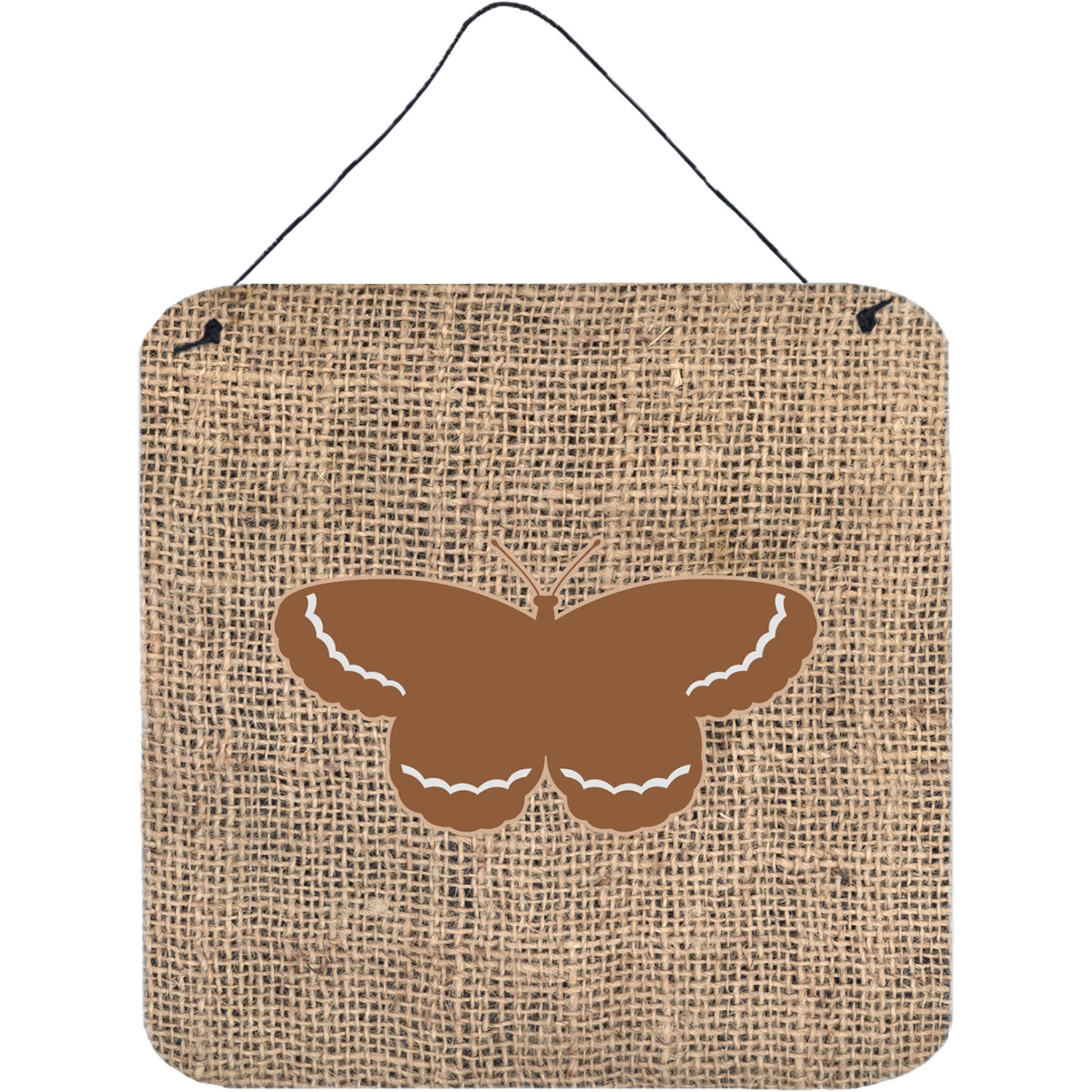 &quotCaroline's Treasures BB1040-BL-BN-DS66 Butterfly Burlap and Brown Aluminum Metal Wall or Door Hanging Prints, 6 x 6"", Multicolor"