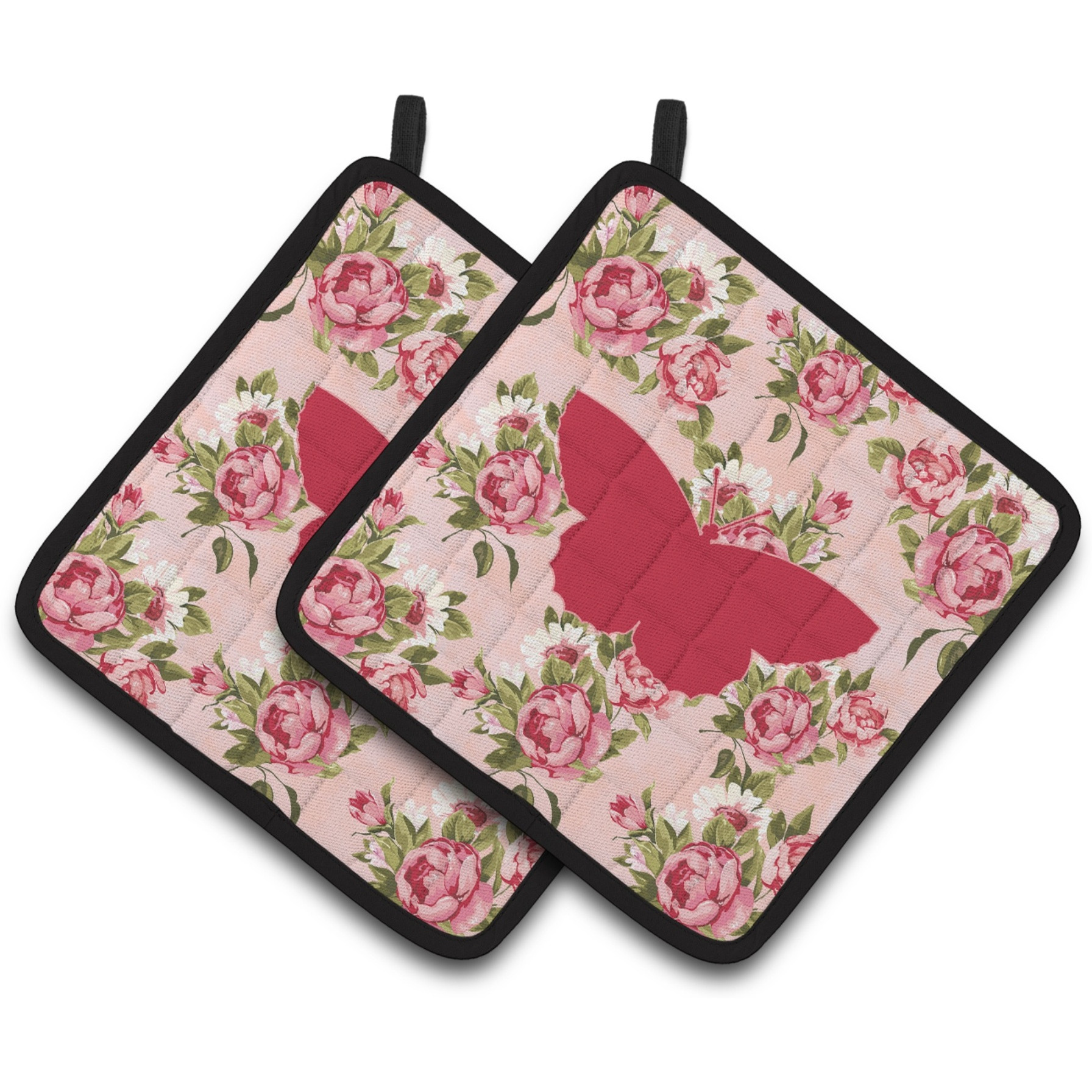 &quotCaroline's Treasures Butterfly Shabby Chic Pink Roses Pair of Pot Holders BB1041-RS-PK-PTHD, 7.5HX7.5W, Multicolor"