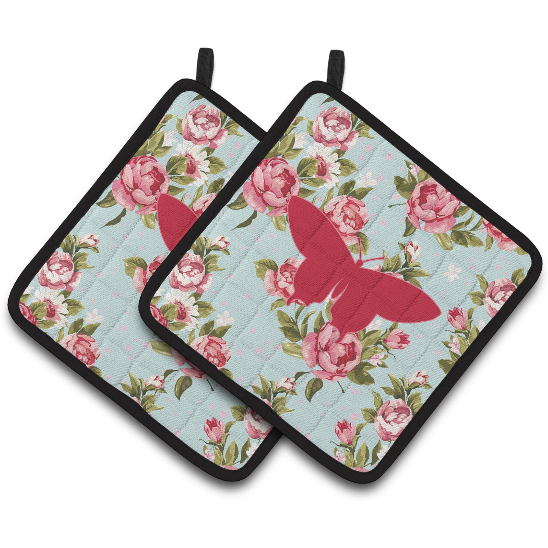 &quotCaroline's Treasures Butterfly Shabby Chic Blue Roses Pair of Pot Holders BB1042-RS-BU-PTHD, 7.5HX7.5W, Multicolor"
