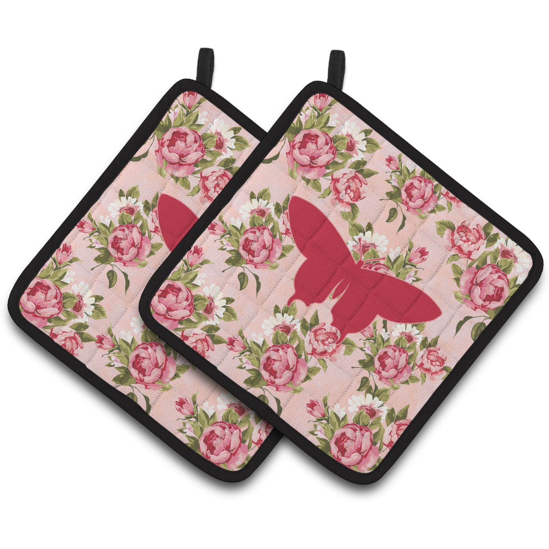 &quotCaroline's Treasures Butterfly Shabby Chic Pink Roses Pair of Pot Holders BB1042-RS-PK-PTHD, 7.5HX7.5W, Multicolor"