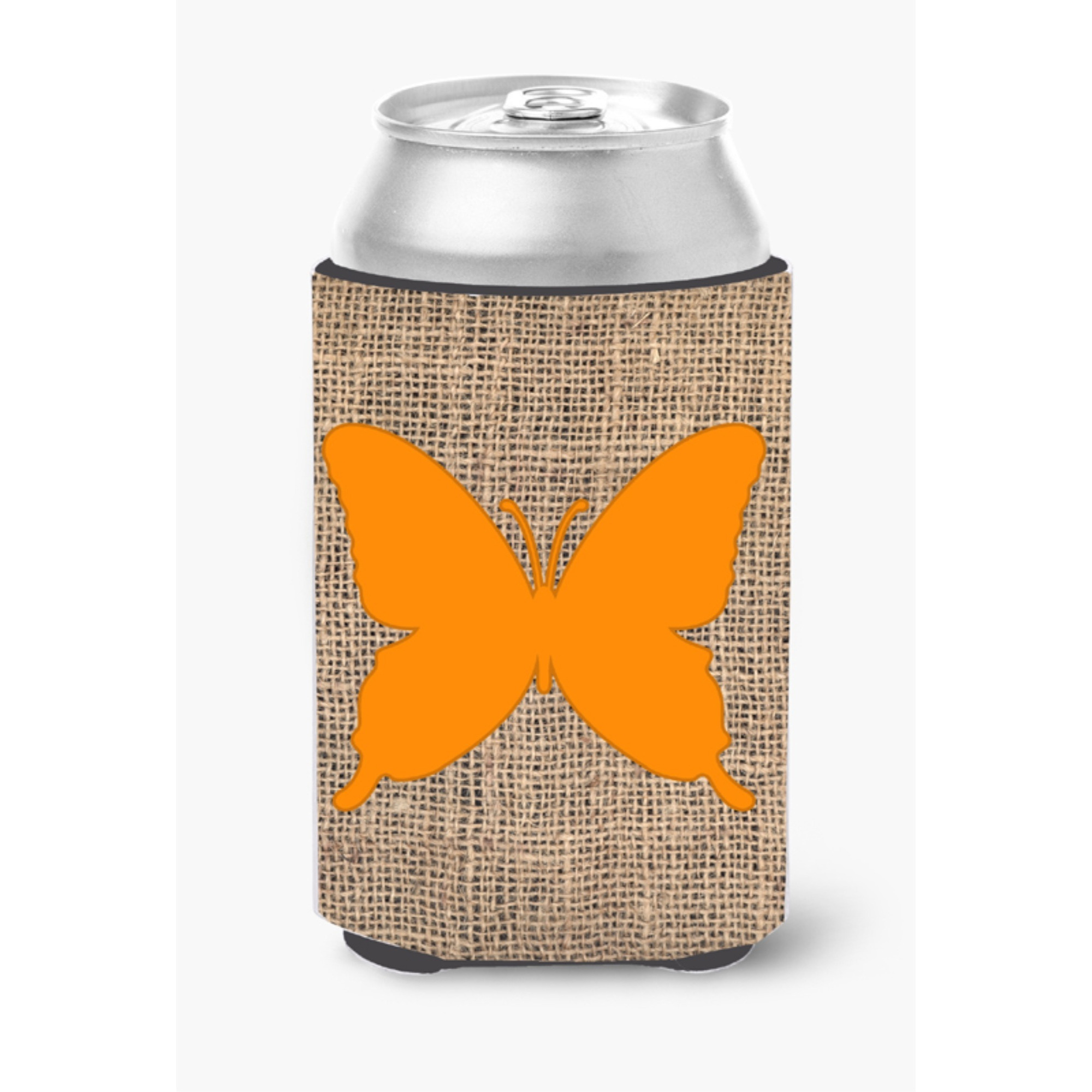 Butterfly Burlap and Orange Can or Bottle Beverage Insulator Hugger BB1046