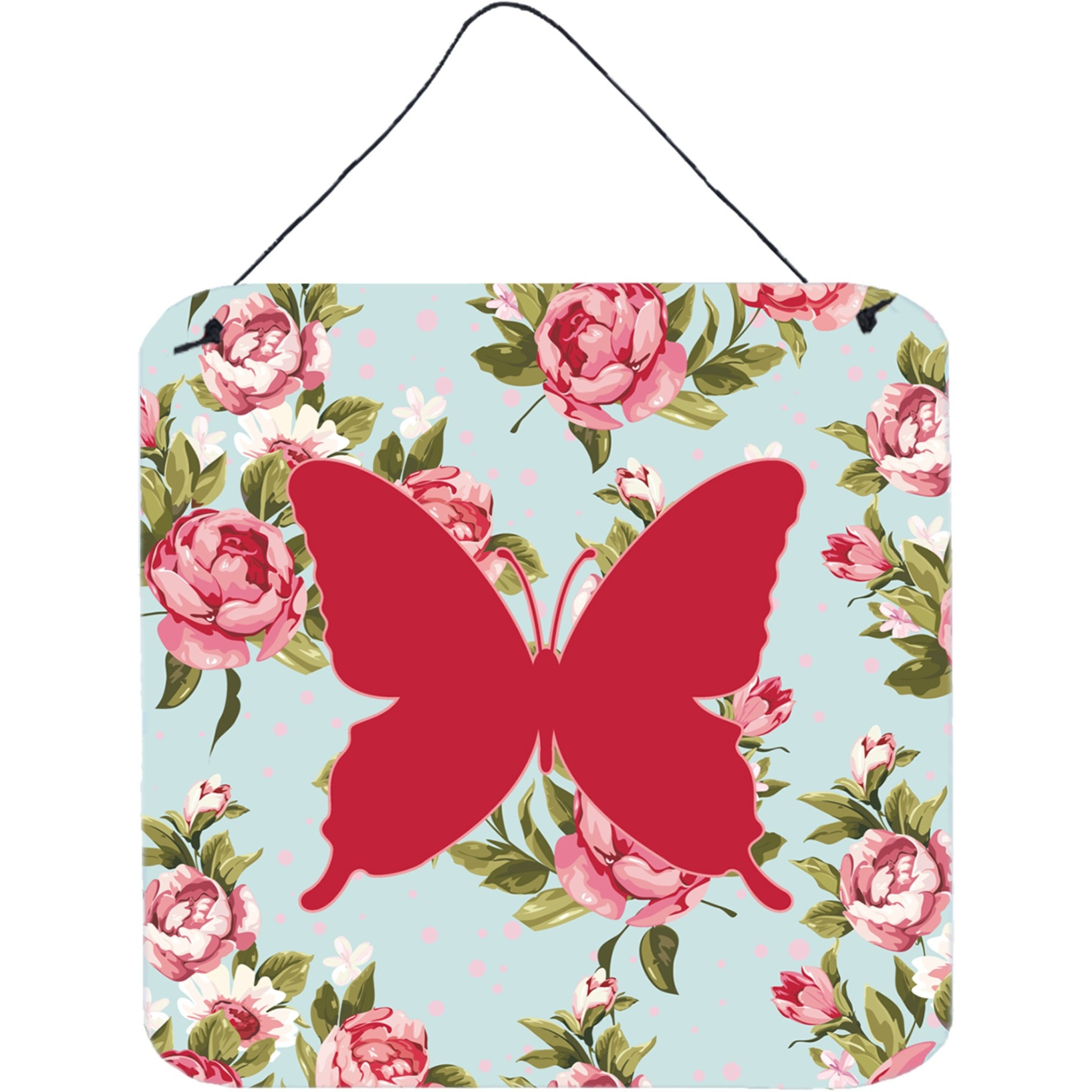 &quotCaroline's Treasures BB1046-RS-BU-DS66 Butterfly Shabby Chic Blue Roses Wall or Door Hanging Prints, 6 x 6"", Multicolor"