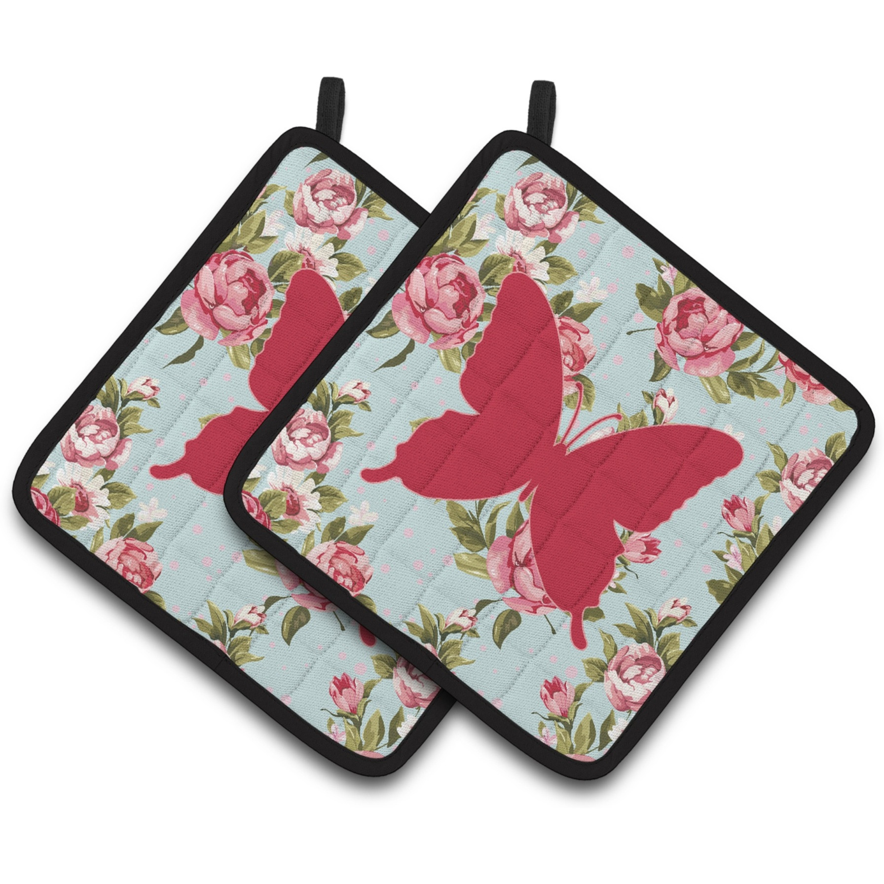 &quotCaroline's Treasures Butterfly Shabby Chic Blue Roses Pair of Pot Holders BB1046-RS-BU-PTHD, 7.5HX7.5W, Multicolor"