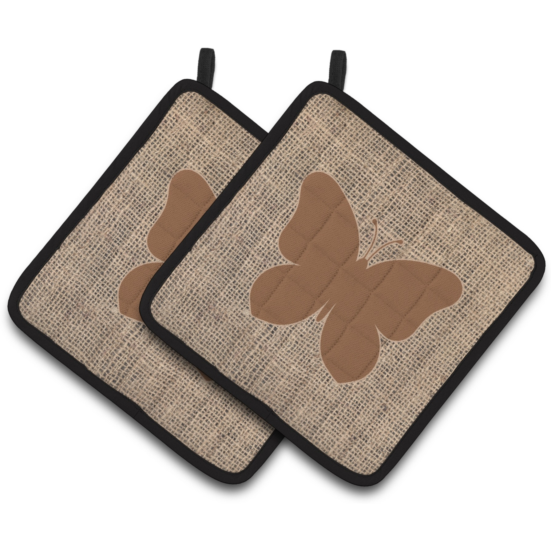 &quotCaroline's Treasures Butterfly Faux Burlap & Brown Pair of Pot Holders BB1047-BL-BN-PTHD, 7.5HX7.5W, Multicolor"