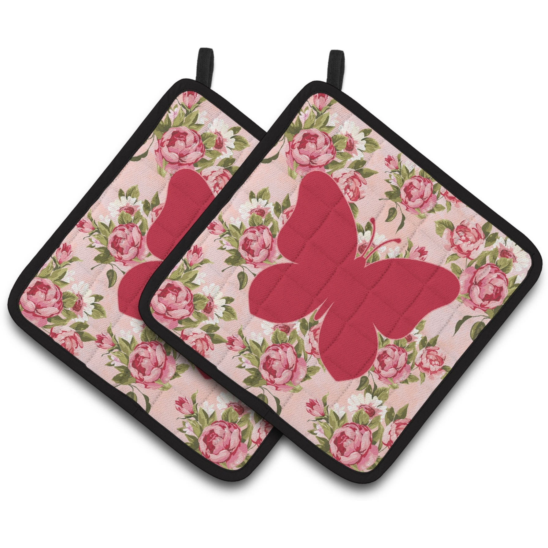 &quotCaroline's Treasures Butterfly Shabby Chic Pink Roses Pair of Pot Holders BB1047-RS-PK-PTHD, 7.5HX7.5W, Multicolor"