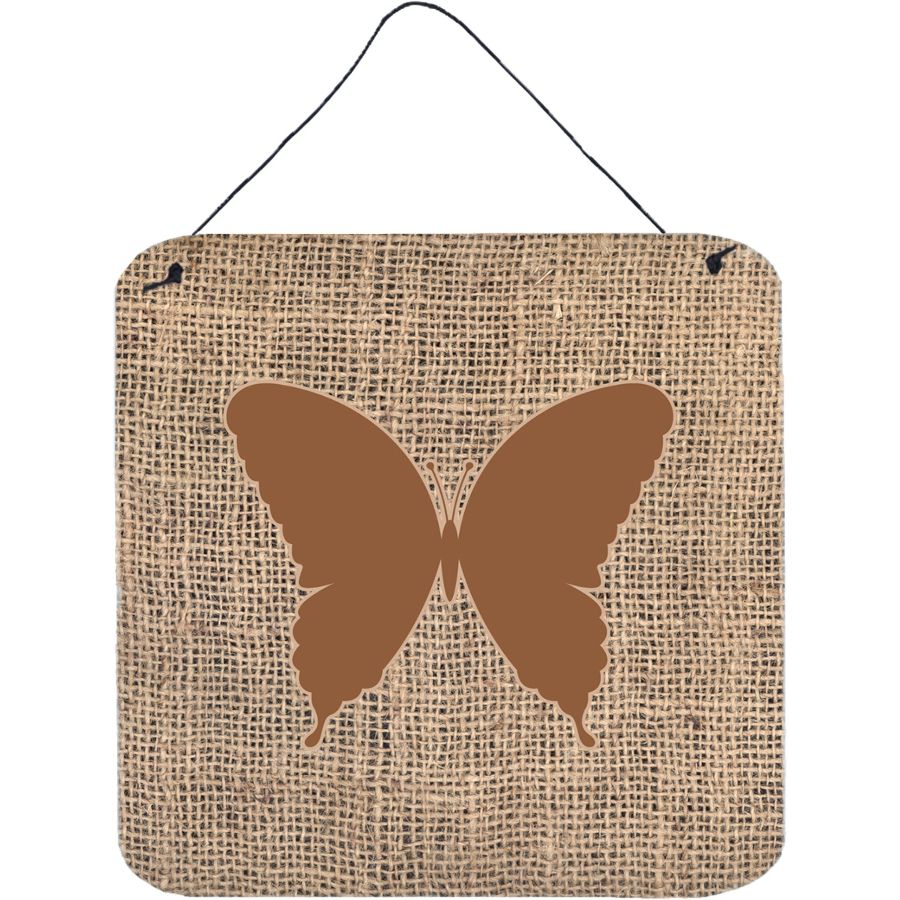 &quotCaroline's Treasures BB1048-BL-BN-DS66 Butterfly Burlap and Brown Aluminum Metal Wall or Door Hanging Prints, 6 x 6"", Multicolor"