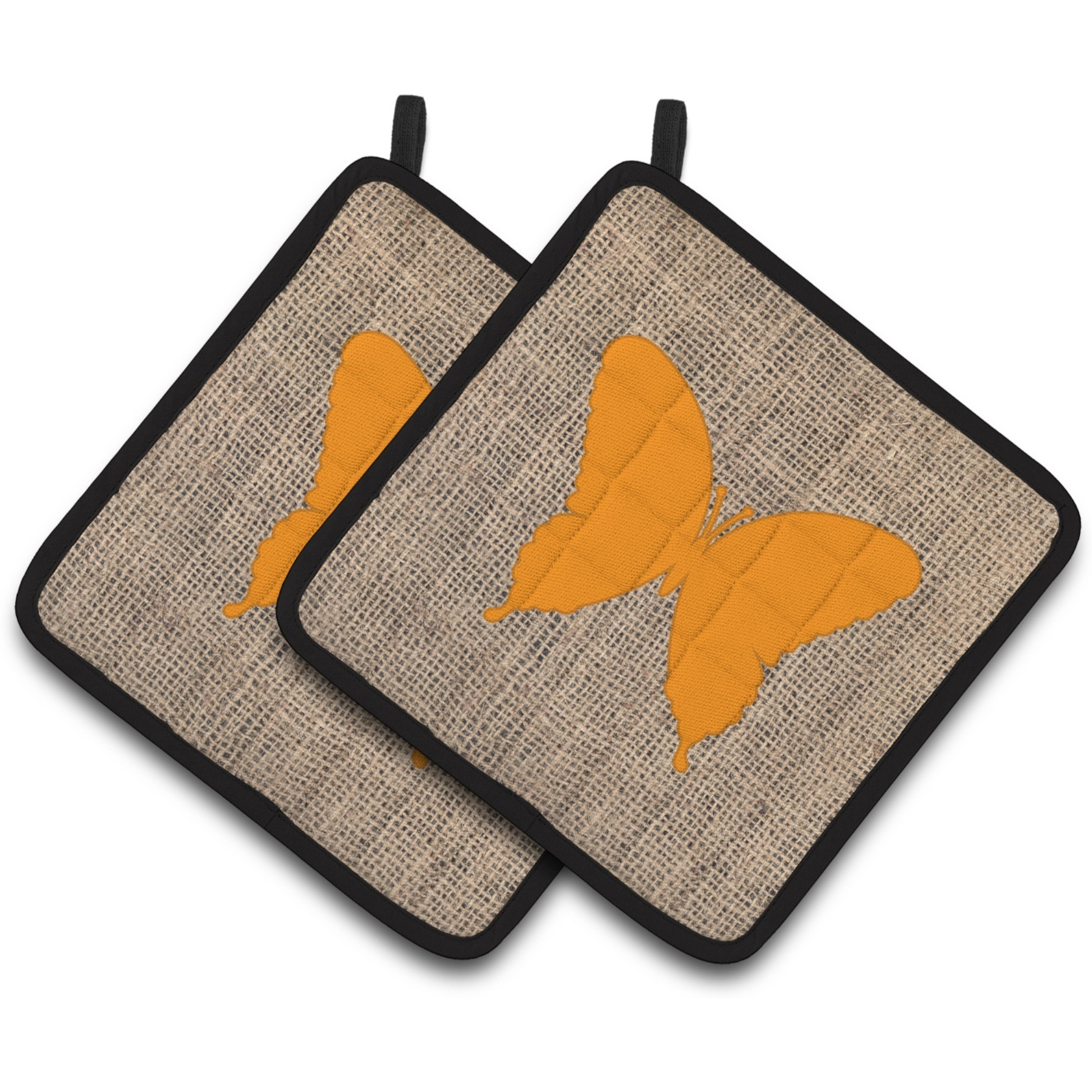 &quotCaroline's Treasures Butterfly Faux Burlap & Orange Pair of Pot Holders BB1048-BL-OR-PTHD, 7.5HX7.5W, Multicolor"