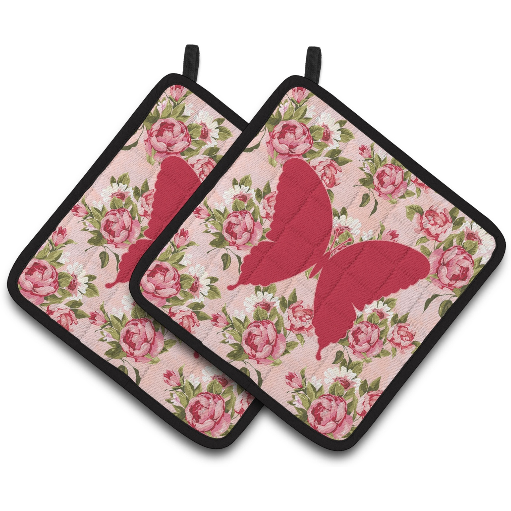&quotCaroline's Treasures Butterfly Shabby Chic Pink Roses Pair of Pot Holders BB1048-RS-PK-PTHD, 7.5HX7.5W, Multicolor"