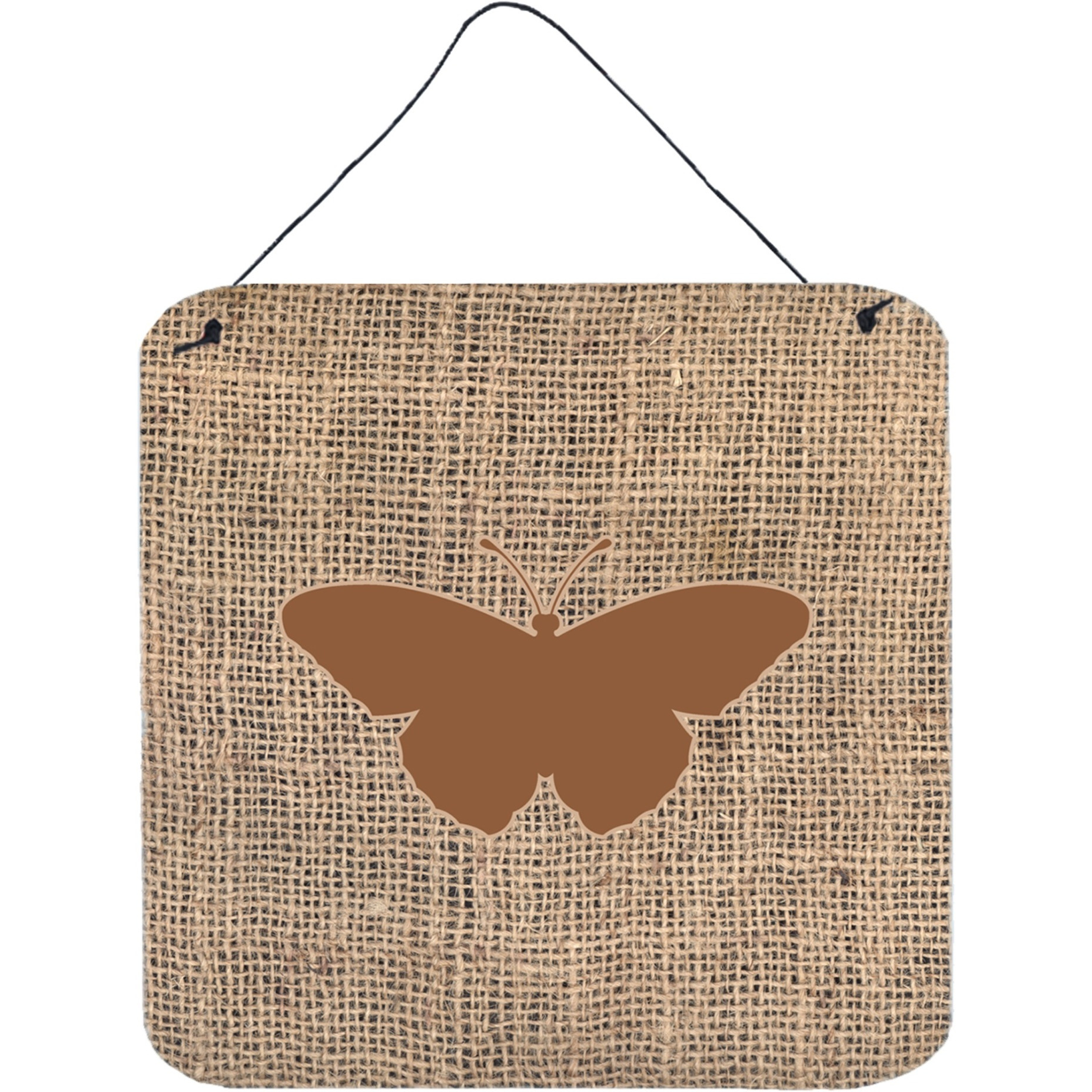 &quotCaroline's Treasures BB1050-BL-BN-DS66 Butterfly Burlap and Brown Aluminum Metal Wall or Door Hanging Prints, 6 x 6"", Multicolor"