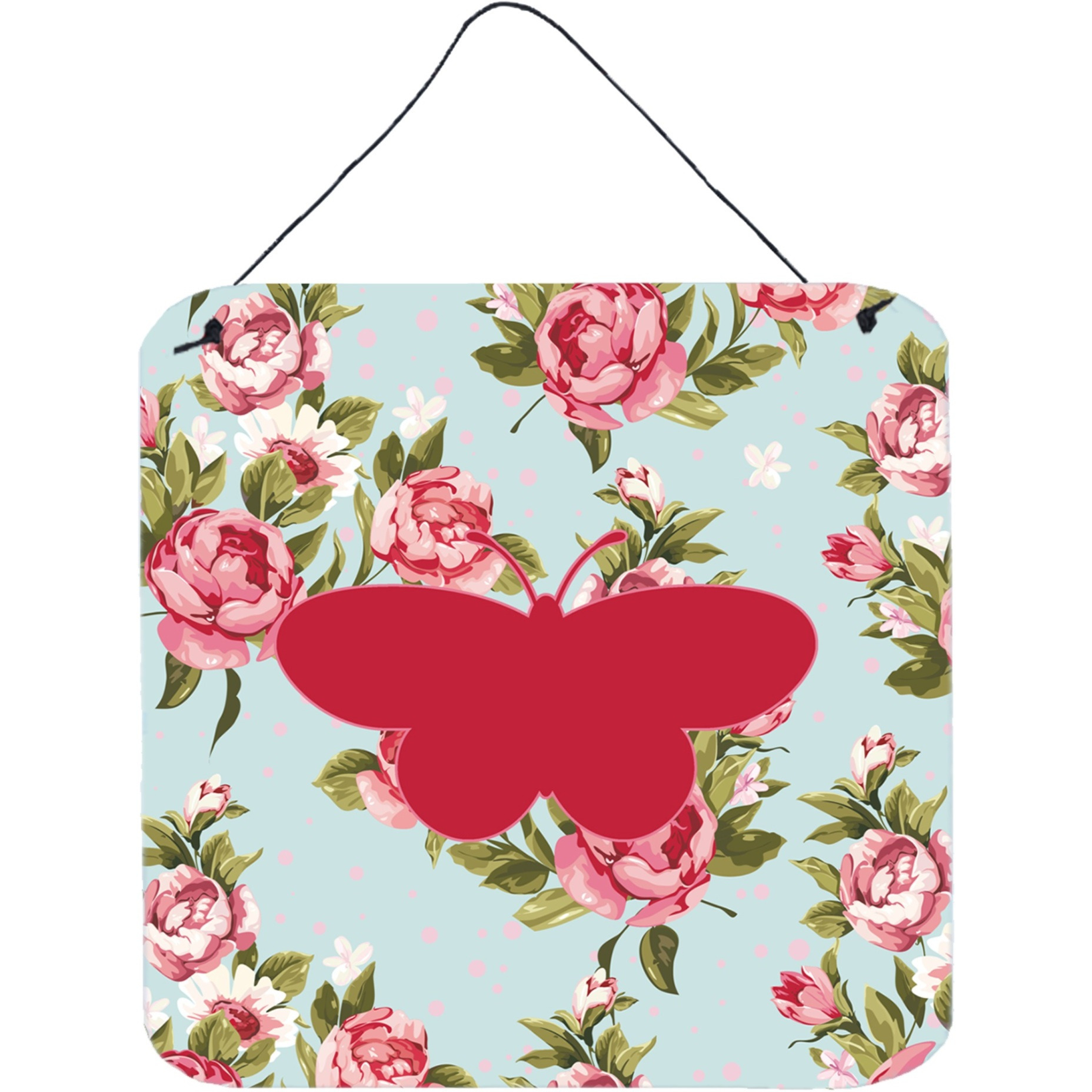 &quotCaroline's Treasures BB1051-RS-BU-DS66 Butterfly Shabby Chic Blue Roses Wall or Door Hanging Prints, 6 x 6"", Multicolor"