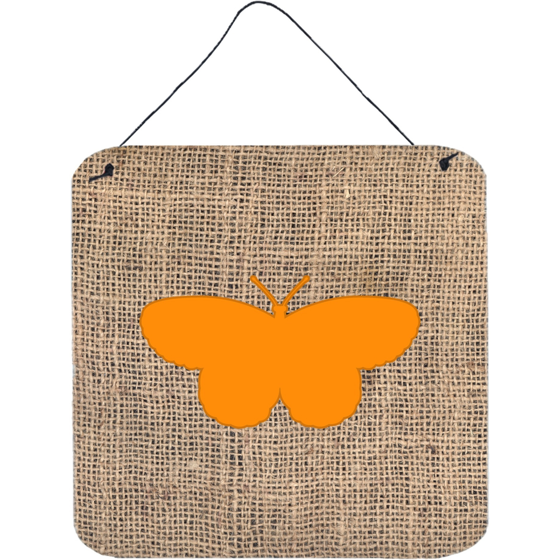 &quotCaroline's Treasures BB1052-BL-OR-DS66 Butterfly Burlap and Orange Aluminum Metal Wall or Door Hanging Prints, 6 x 6"", Multicolor"