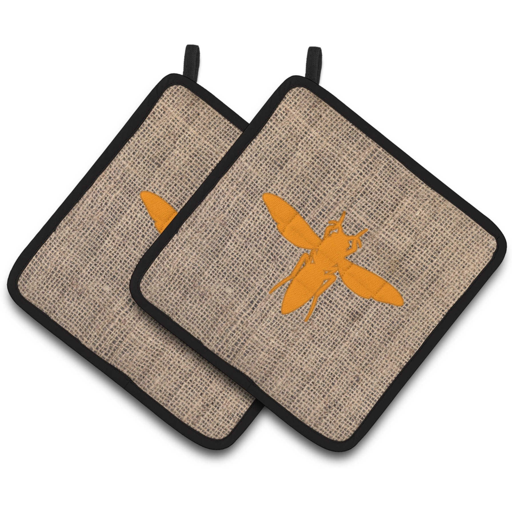 &quotCaroline's Treasures Yellow Jacket Faux Burlap & Orange Pair of Pot Holders BB1053-BL-OR-PTHD, 7.5HX7.5W, Multicolor"