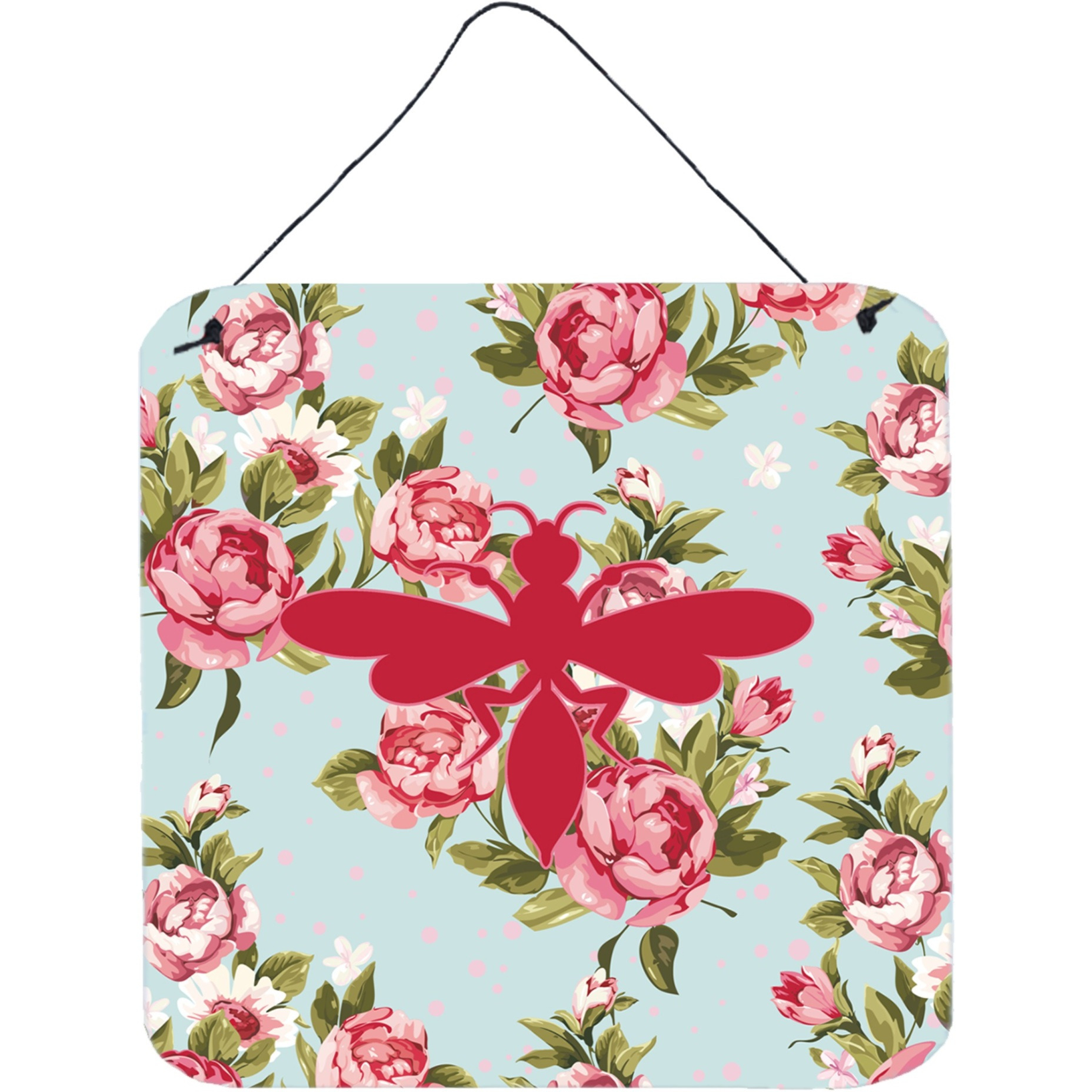 &quotCaroline's Treasures Wasp Shabby Chic Blue Roses Aluminum Metal Wall or Door Hanging Prints, 6 x 6"", Multicolor"