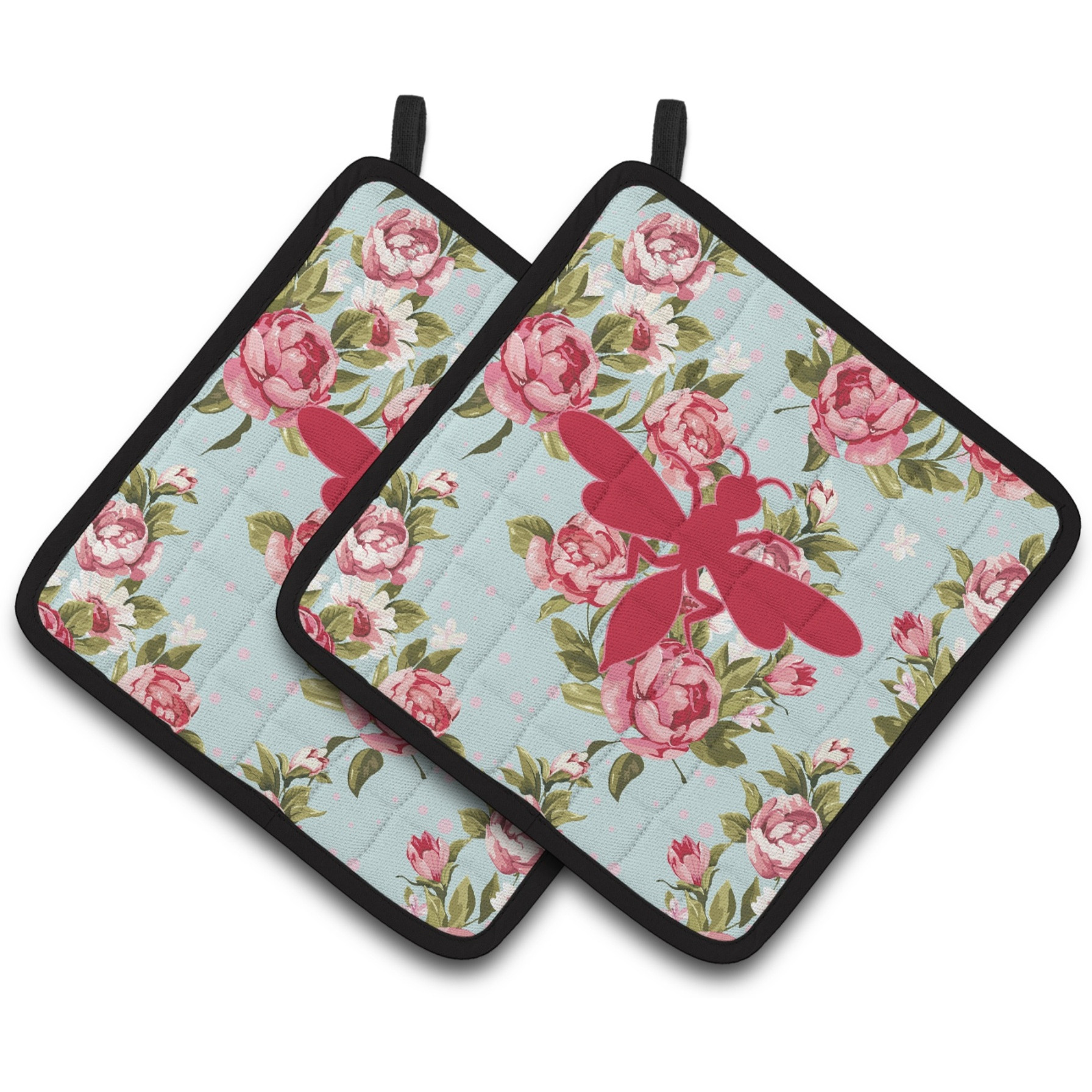 &quotCaroline's Treasures Wasp Shabby Chic Blue Roses Pair of Pot Holders BB1054-RS-BU-PTHD, 7.5HX7.5W, Multicolor"