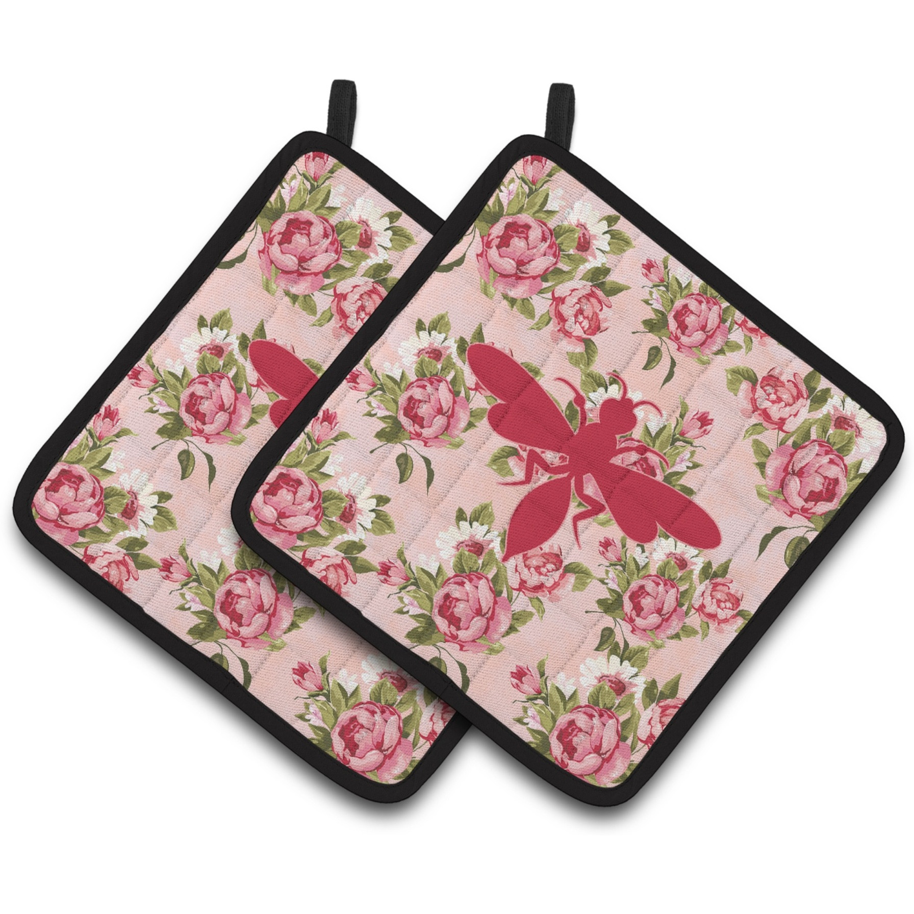 &quotCaroline's Treasures BB1054-RS-PK-PTHD Wasp Shabby Chic Pink Roses Pot Holders (1 Pair), 7.5"" x 7.5"", Multicolor"