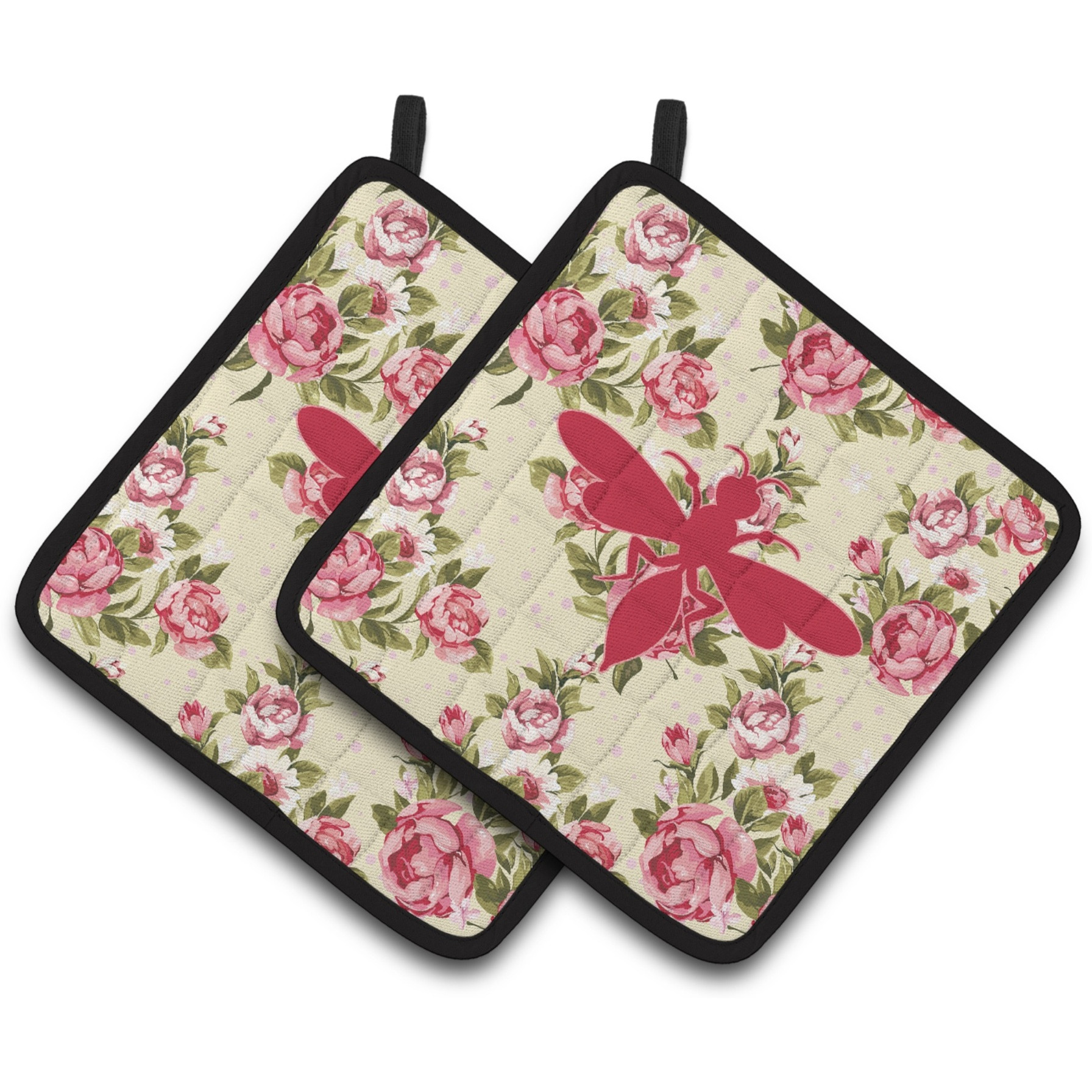 &quotCaroline's Treasures Wasp Shabby Chic Yellow Roses Pair of Pot Holders BB1054-RS-YW-PTHD, 7.5HX7.5W, Multicolor"
